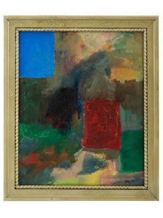 ABSTRACT AMERICAN GERMAN OIL PAINTING BY HANS HOFMANN: Hans Hofmann, American, German, 1880 to 1966, oil painting on board depicting an Abstract Expressionist composition, 1963. Signed with a monogram and dated, lower right. Framed. Additionally