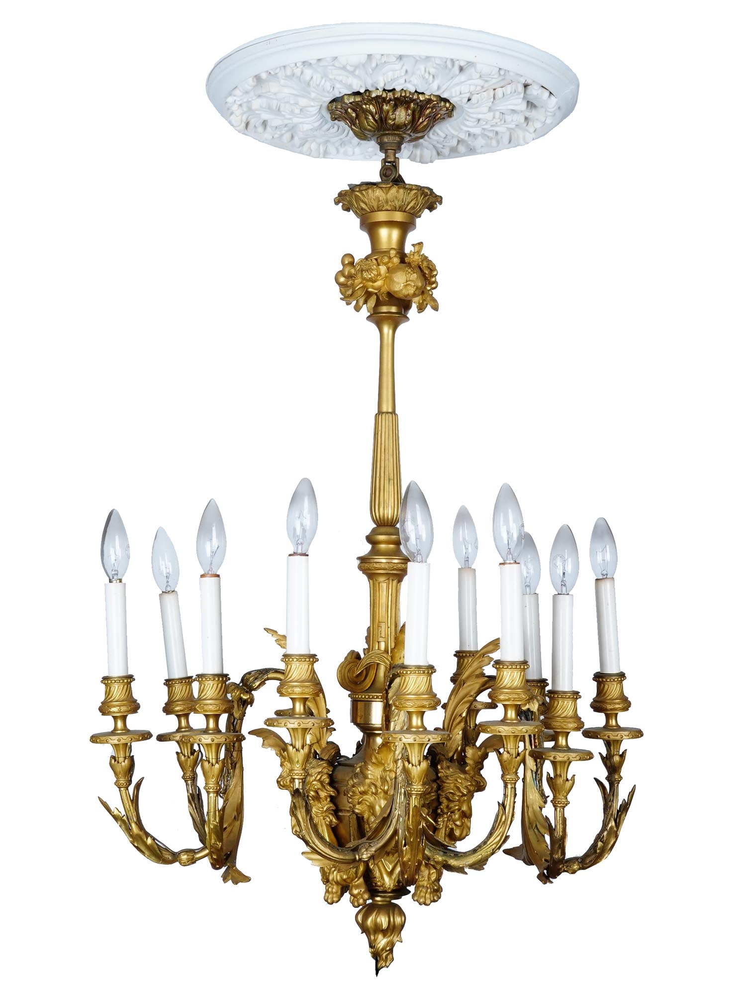 ANTIQUE LOUIS XV GILT BRONZE LION MOTIF CHANDELIER (1 of 6)