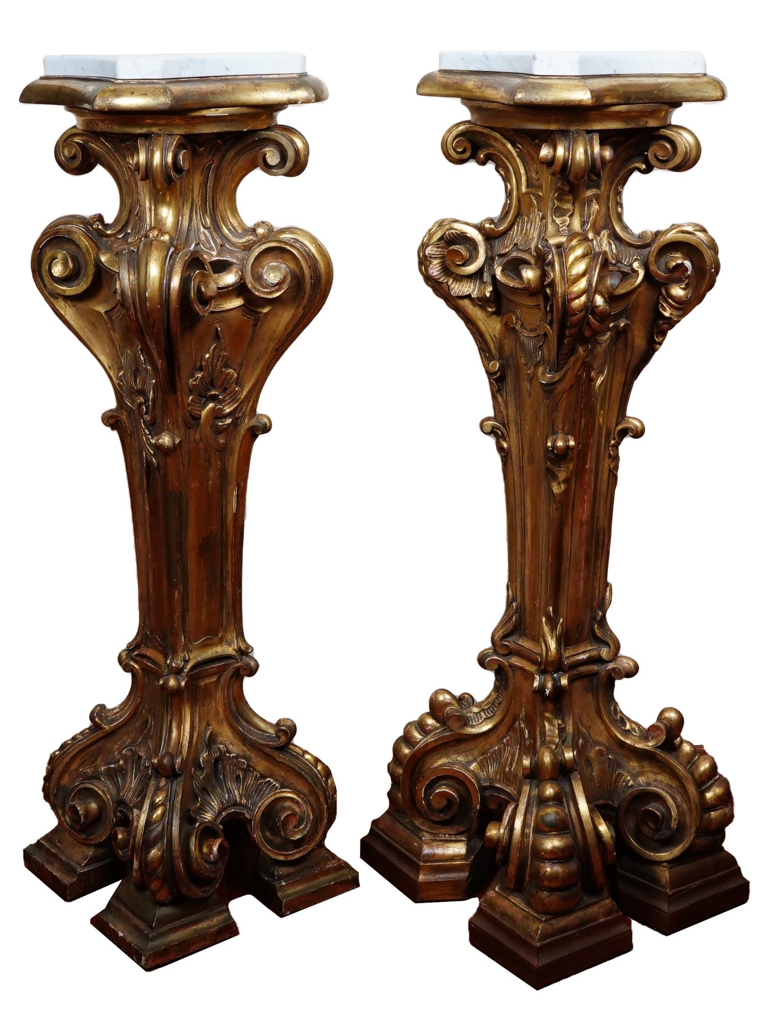 ITALIAN GILT WOOD BAROQUE PEDESTALS W MARBLE TOPS (1 of 12)