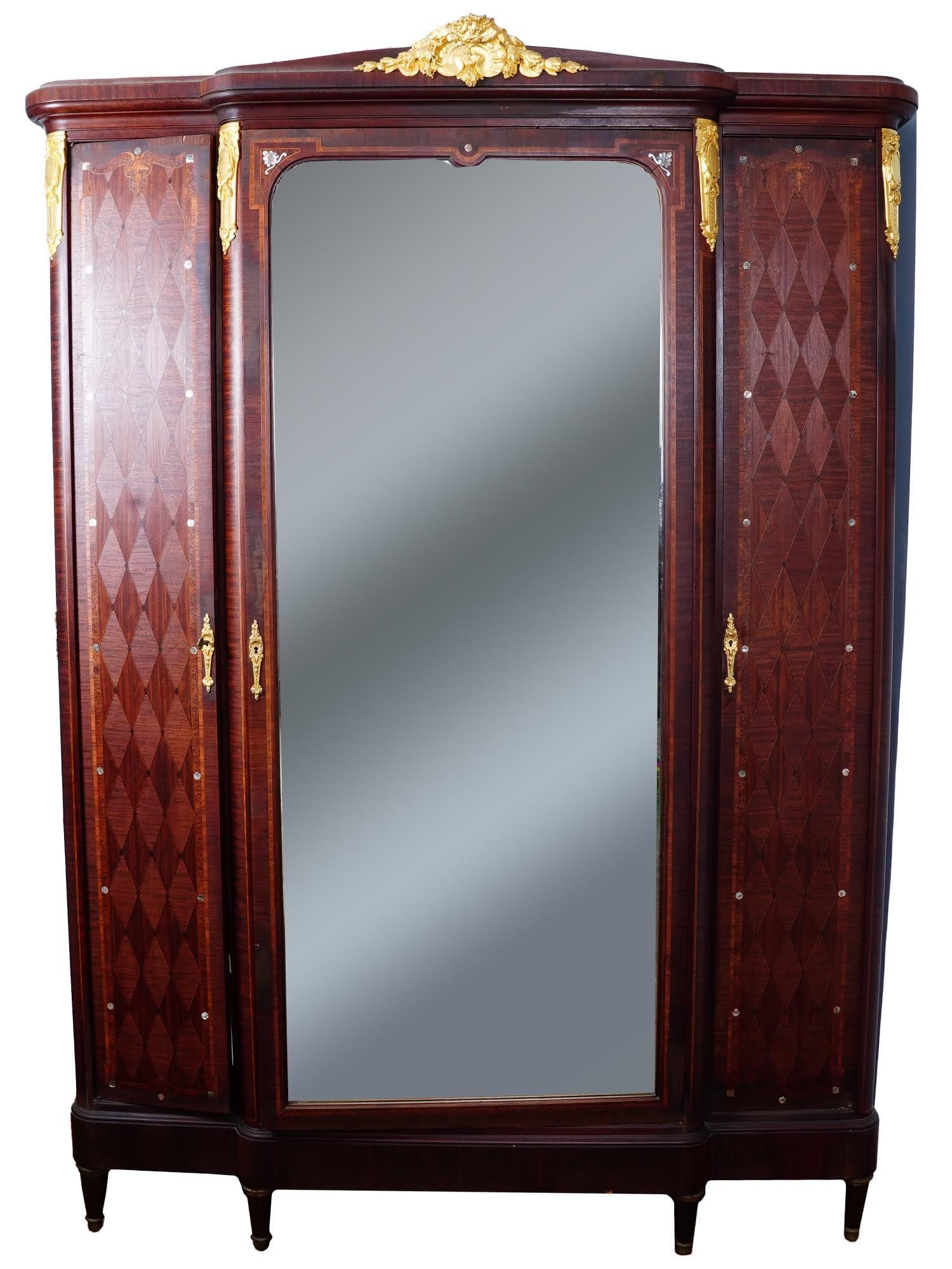 ANTIQUE WOODEN MOTHER OF PEARL GILT BRONZE CLOSET (1 of 8)