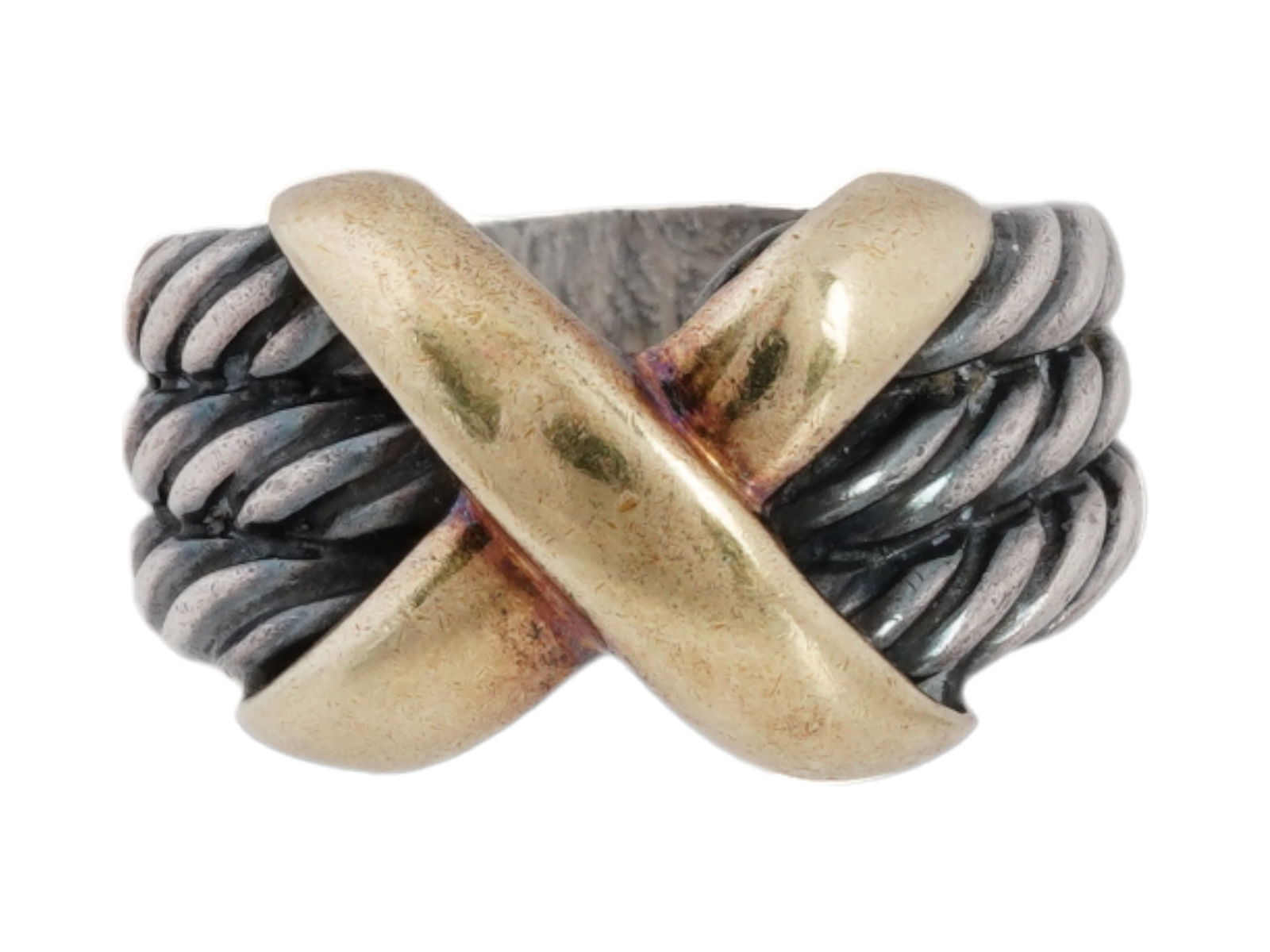 DAVID YURMAN 14K GOLD STERLING SILVER X BAND RING (1 of 8)