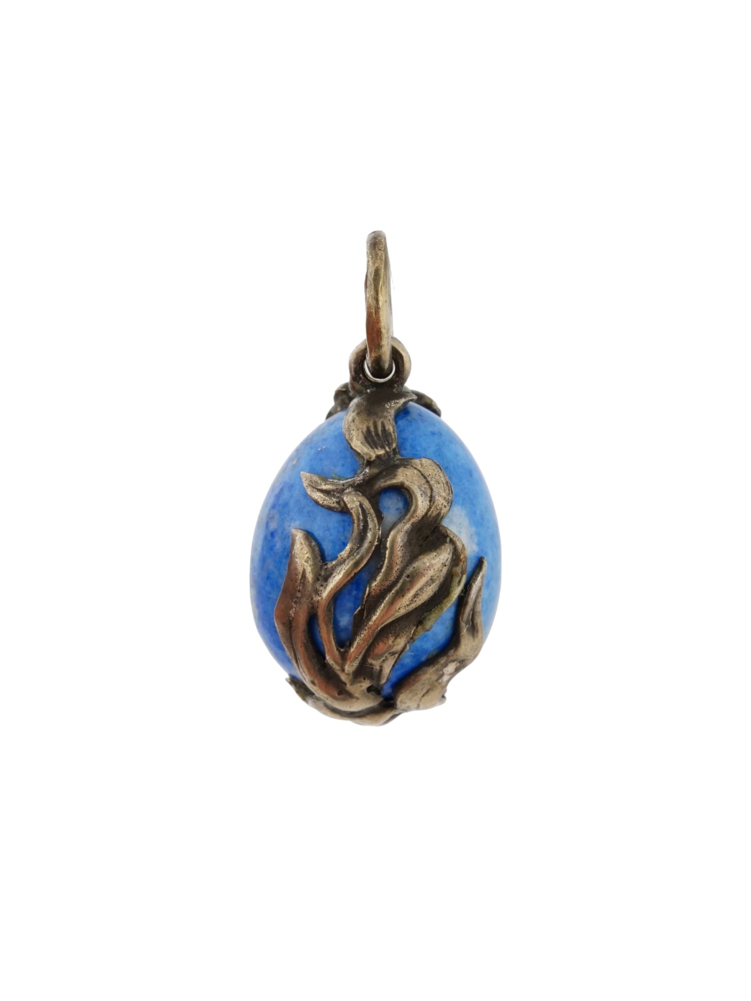 RUSSIAN 84 SILVER CARVED LAPIS LAZULI EGG PENDANT (1 of 5)