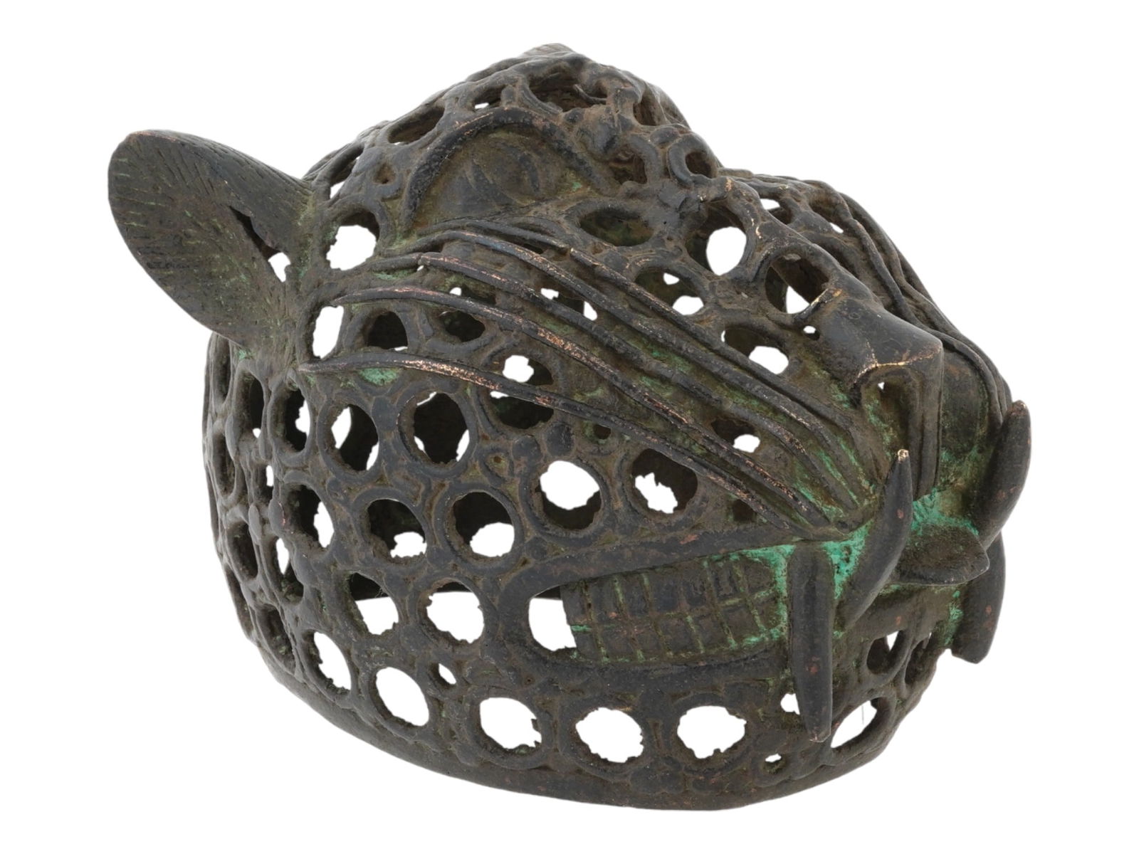 RARE WEST AFRICA BENIN BRONZE HEAD OF ROYAL LEOPARD (1 of 9)