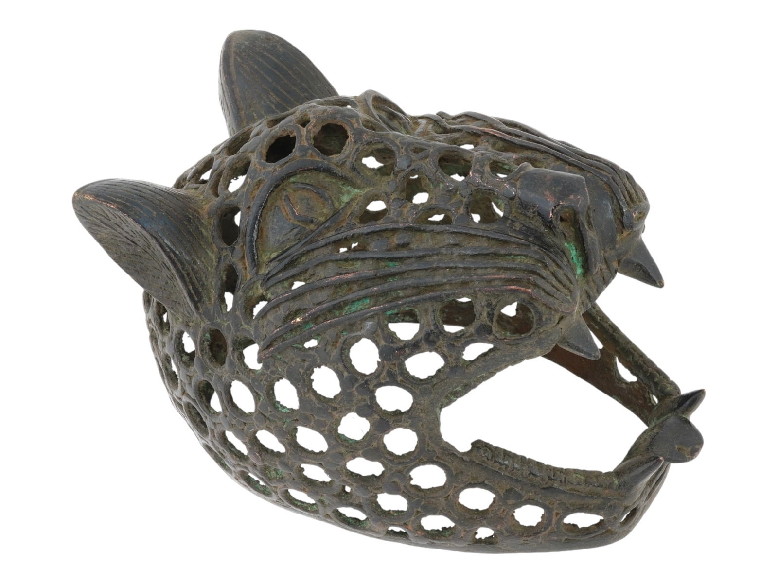 RARE WEST AFRICA BENIN BRONZE HEAD OF ROYAL LEOPARD (1 of 8)