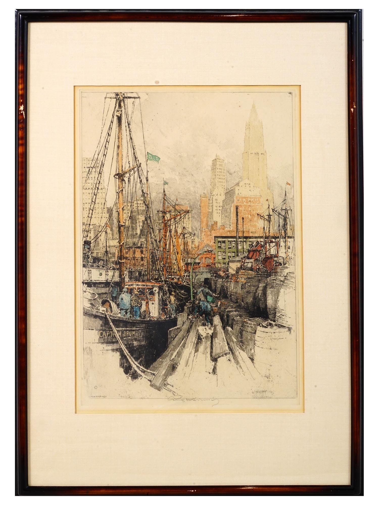 SIGNED AQUATINT ETCHING LUIGI KASIMIR FULTON MARKET (1 of 11)