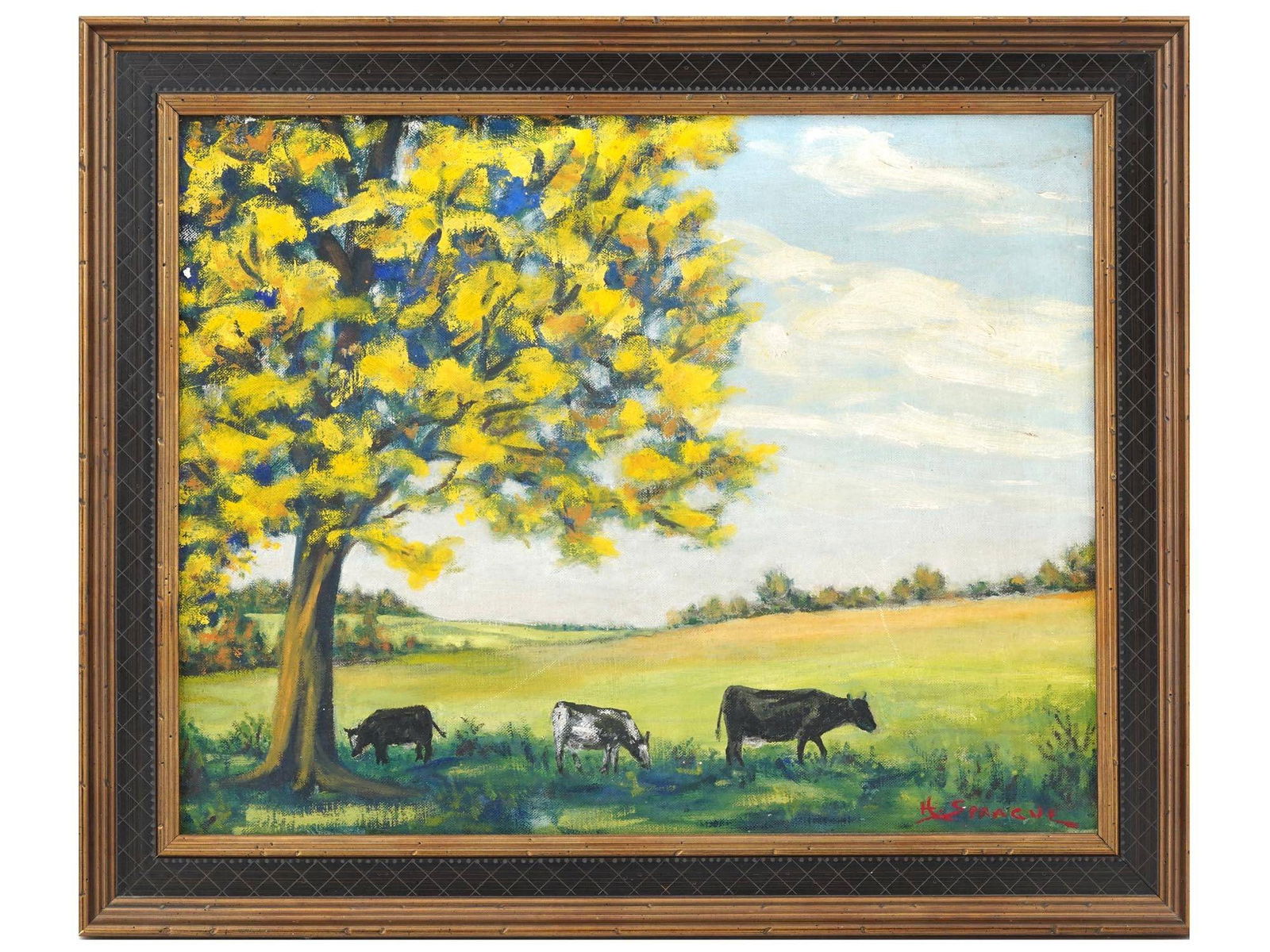 AMERICAN VILLAGE OIL PAINTING SIGNED BY H SPRAGUE (1 of 7)