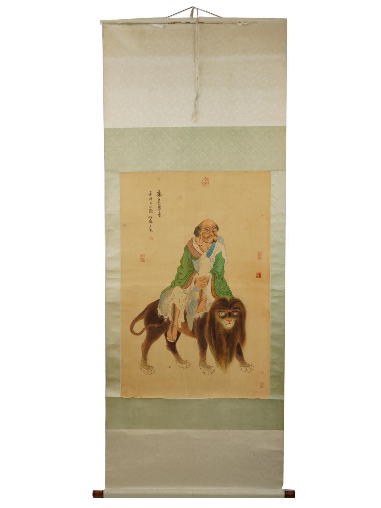 ANTIQUE CHINESE LOUHAN LION HANGING SCROLL PAINTING (1 of 8)