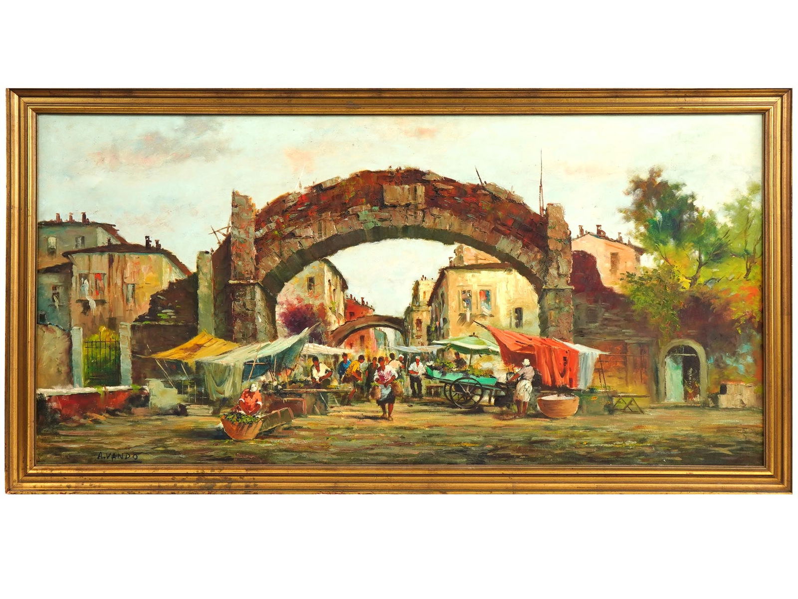 MID CENTURY ITALIAN PAINTING MARKET SCENE VANDO ACERBI (1 of 7)