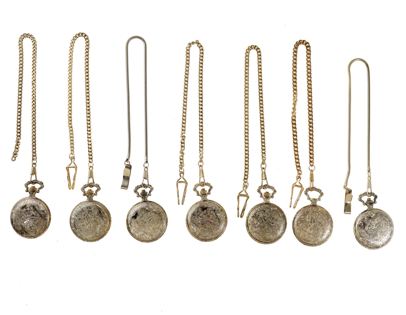 SET OF SEVEN REMINGTON POCKET WATCHES WITH CHAINS (1 of 10)