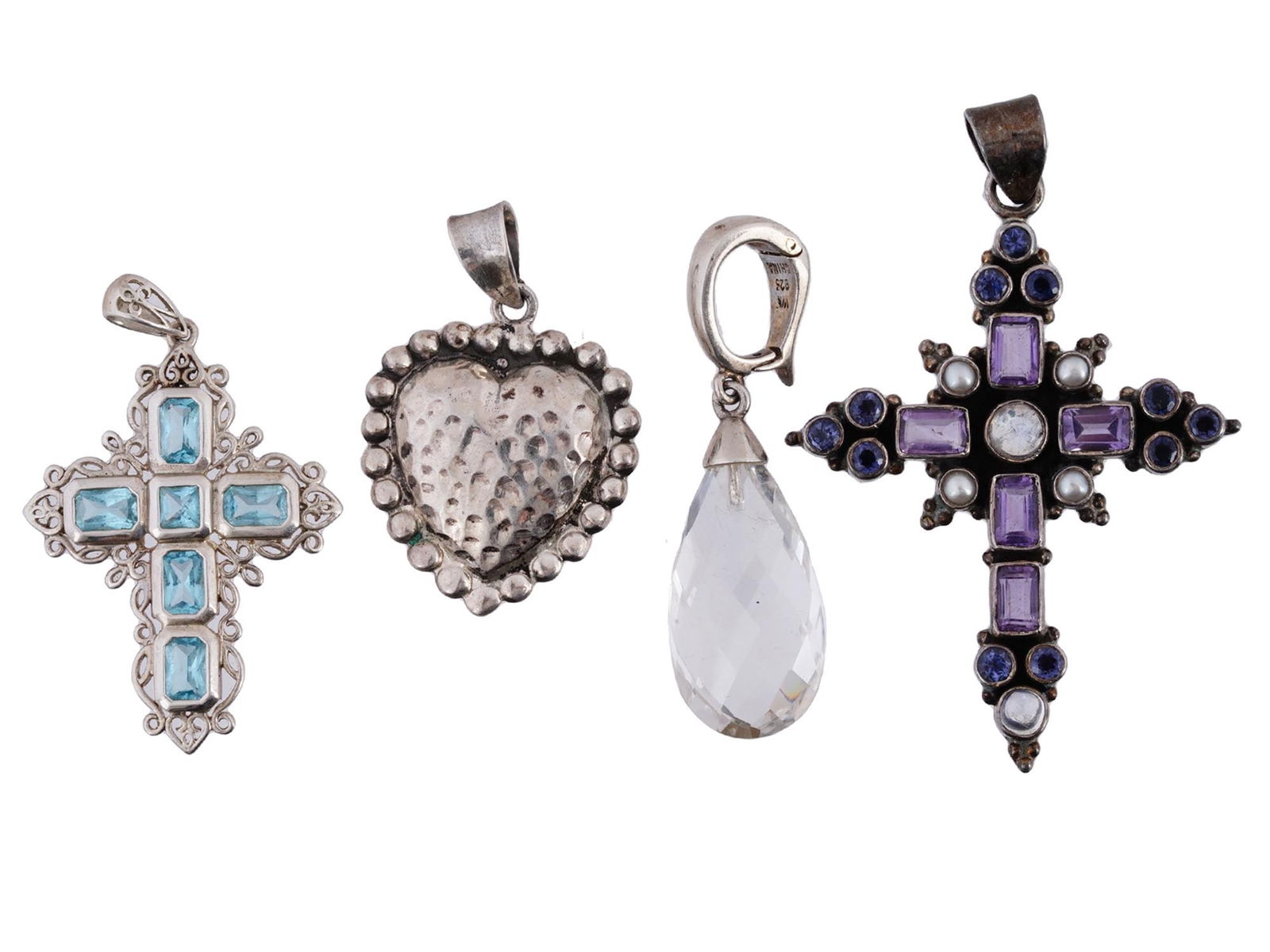 VINTAGE ASIAN SILVER SEMI PRECIOUS STONE PENDANTS (1 of 8)