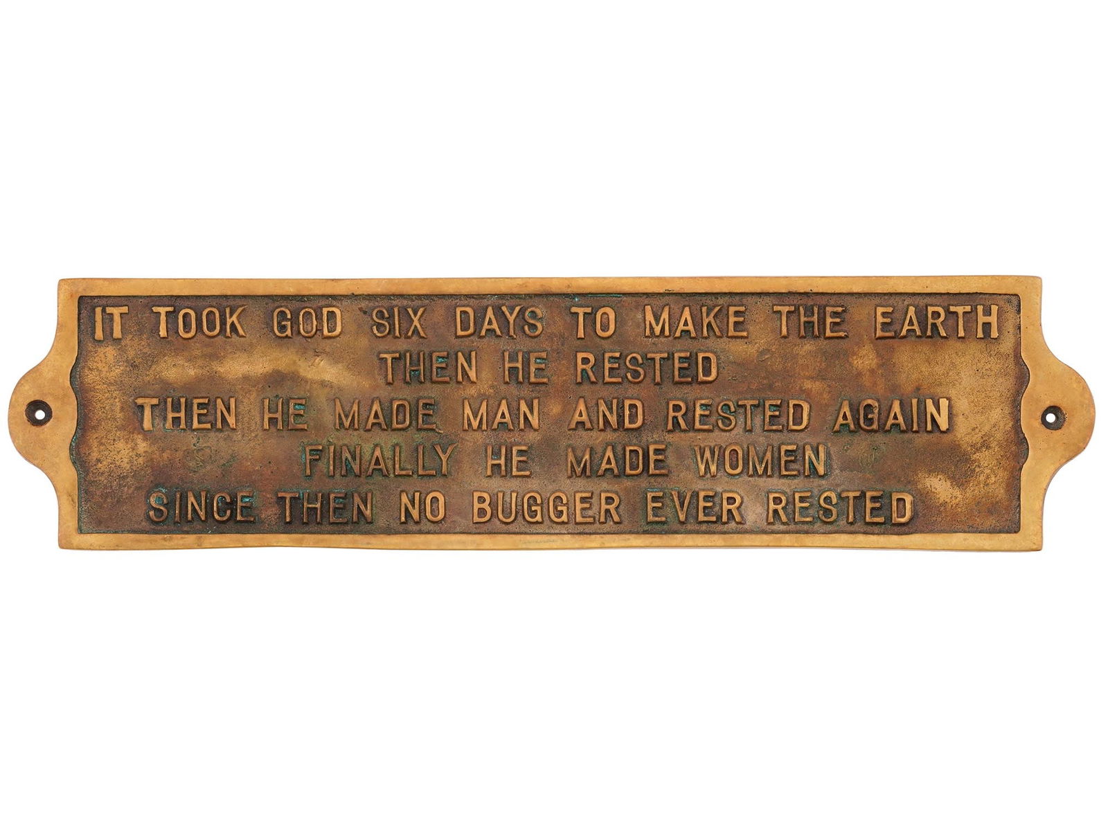 VINTAGE BRONZE WALL PLAQUE IT TOOK GOD SIX DAYS (1 of 2)