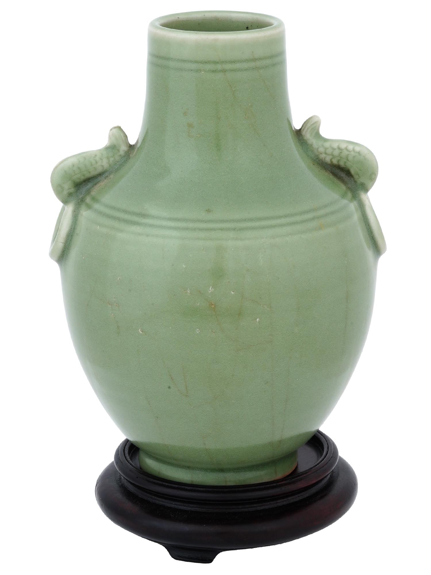 ANTIQUE CHINESE QING DYNASTY CELADON BALUSTER VASE (1 of 6)