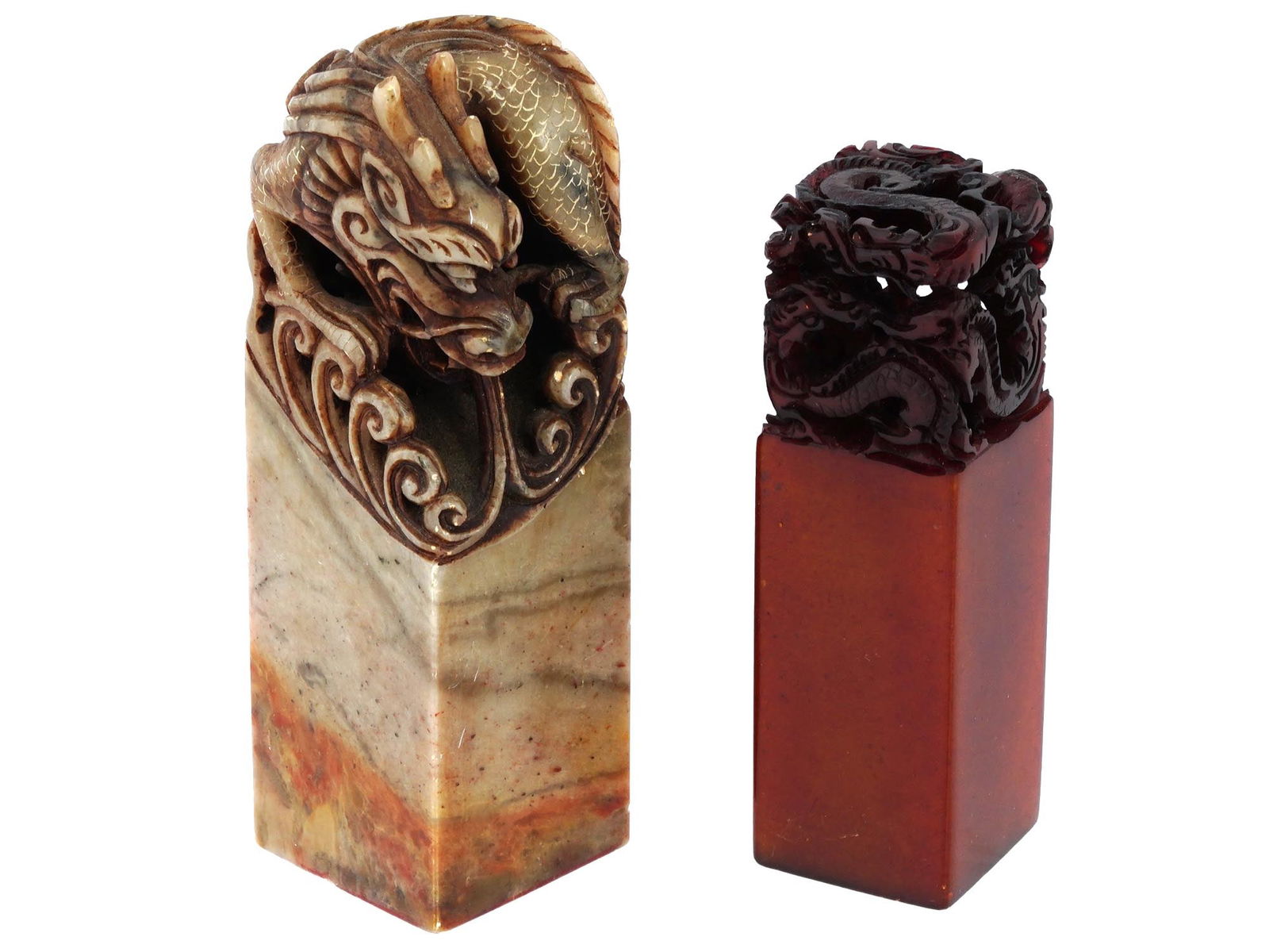 TWO VINTAGE CHINESE STONE CARVED DRAGON CHOP SEALS (1 of 7)