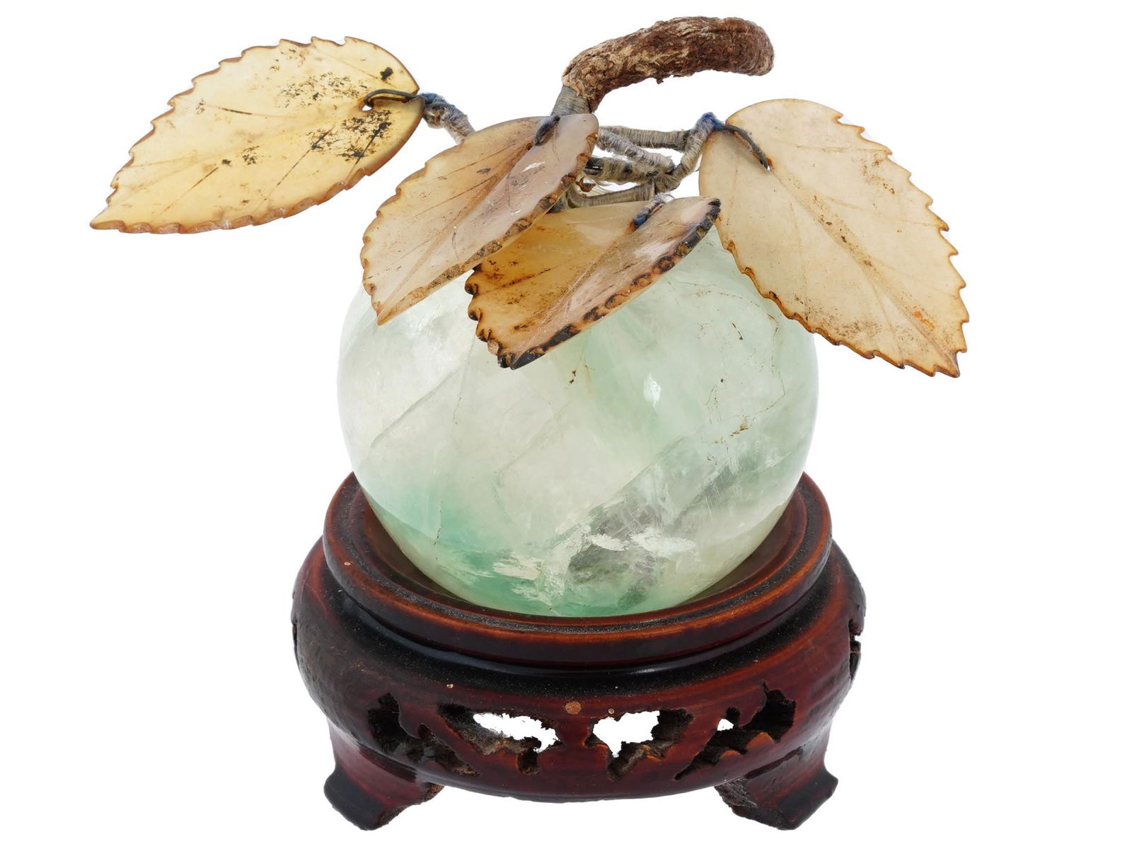 ANTIQUE CHINESE QING CARVED CRYSTAL APPLE PAPERWEIGHT (1 of 7)