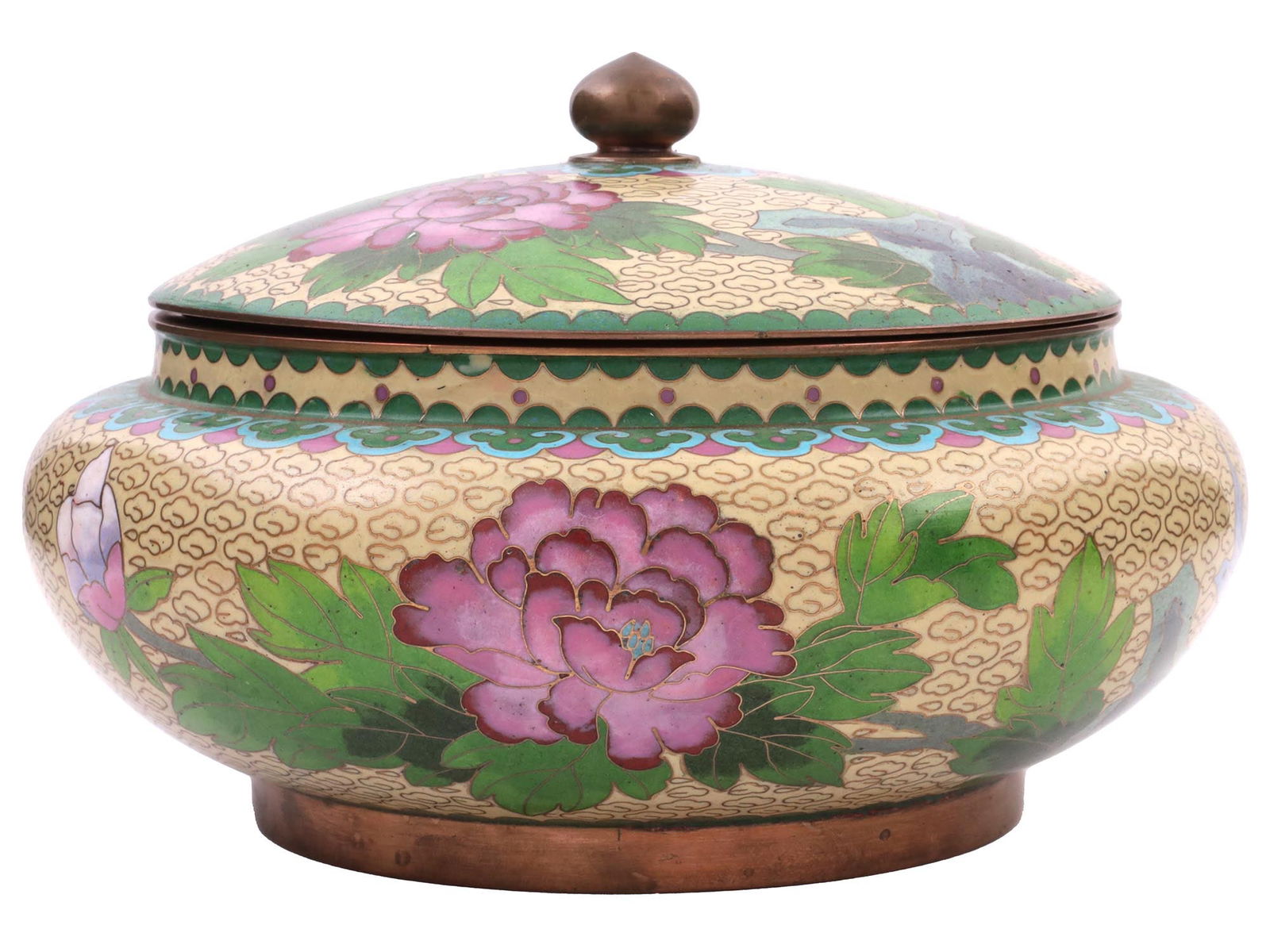 ANTIQUE CHINESE QING CLOISONNE ENAMEL LIDDED BOWL (1 of 7)