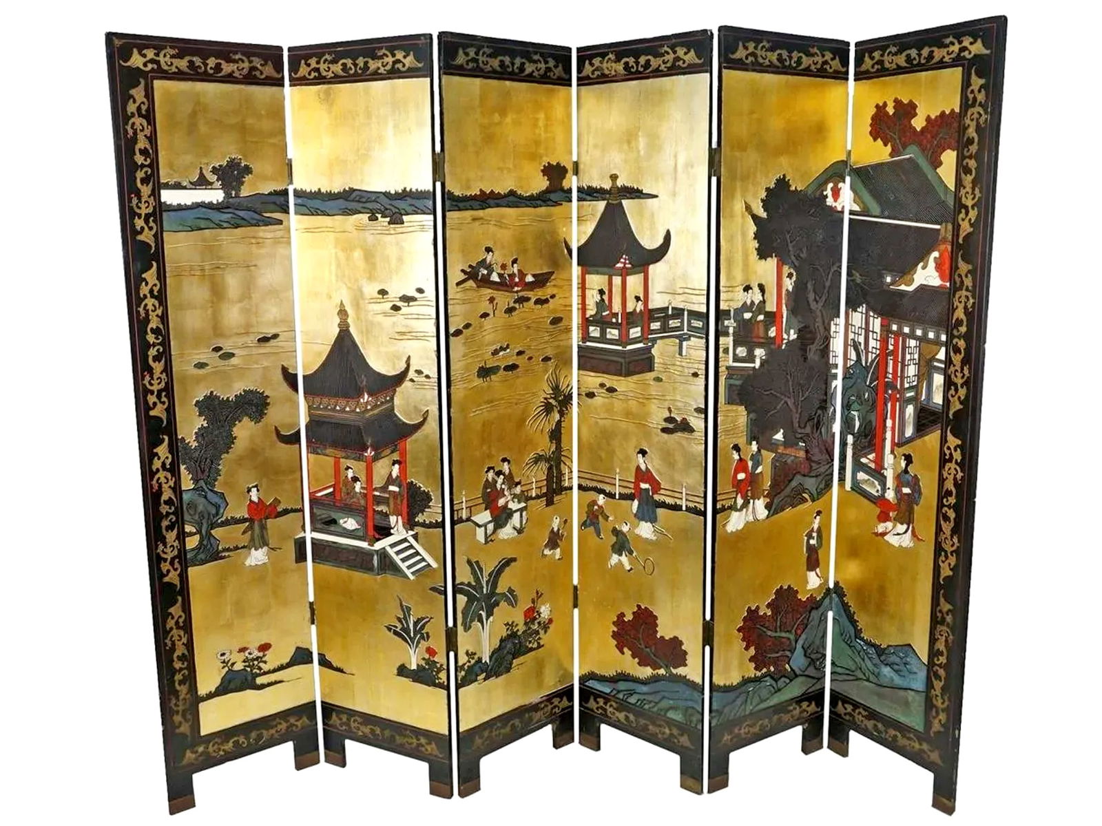 CHINESE EXPORT ROOM DIVIDER LACQUERED HAND PAINTED WOOD (1 of 6)