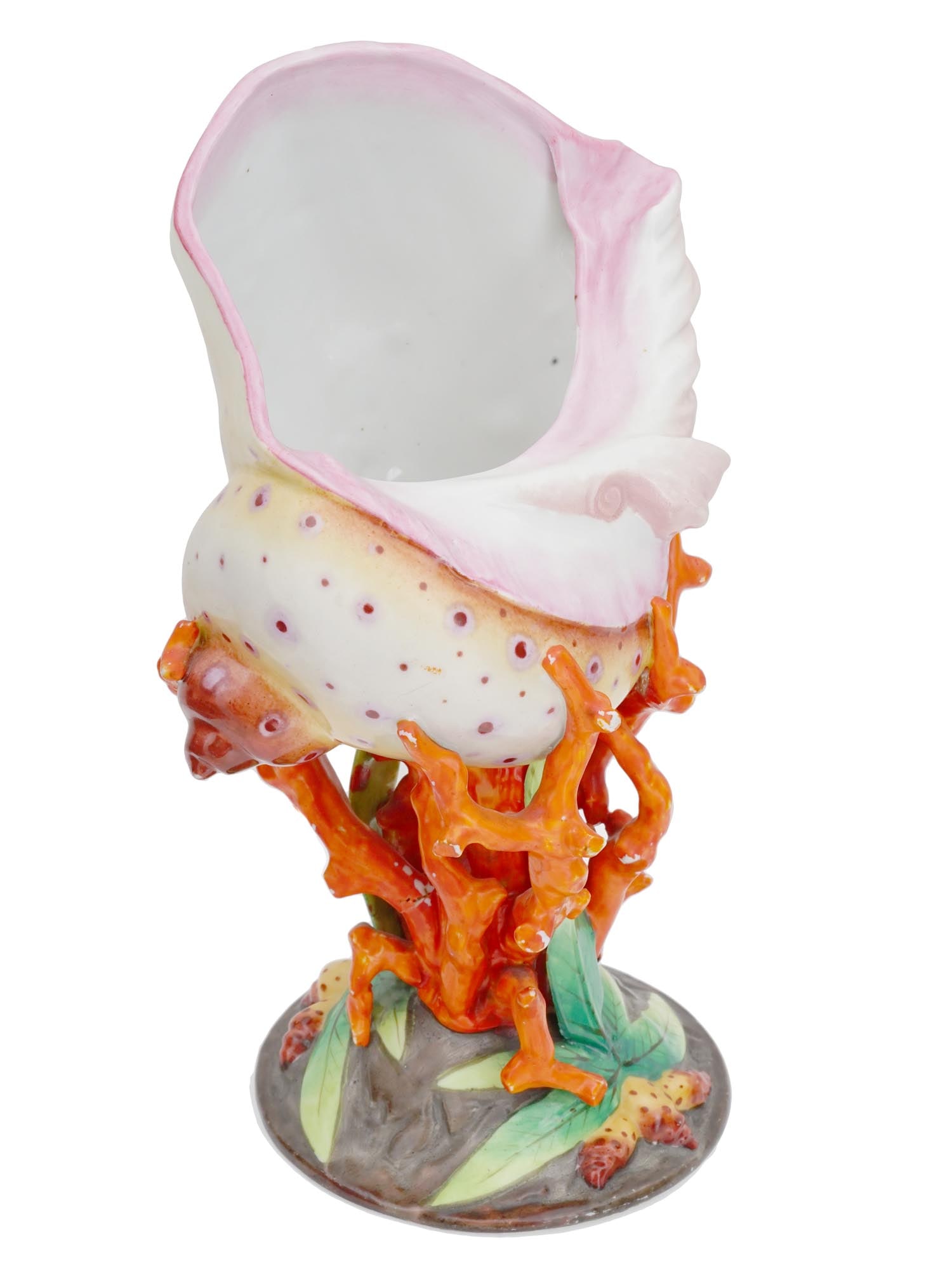 ANTIQUE 19TH C PORCELAIN SHELL AND CORAL POSY VASE (1 of 10)