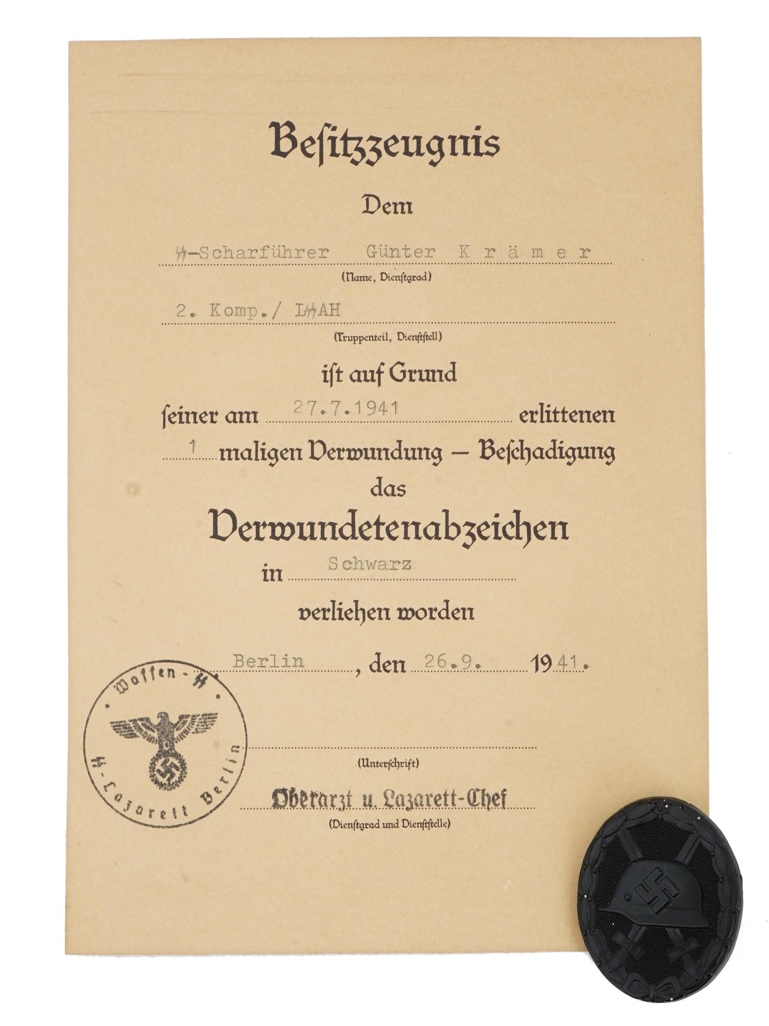GERMAN WWII WOUND BADGE WITH CERTIFICATE (1 of 6)