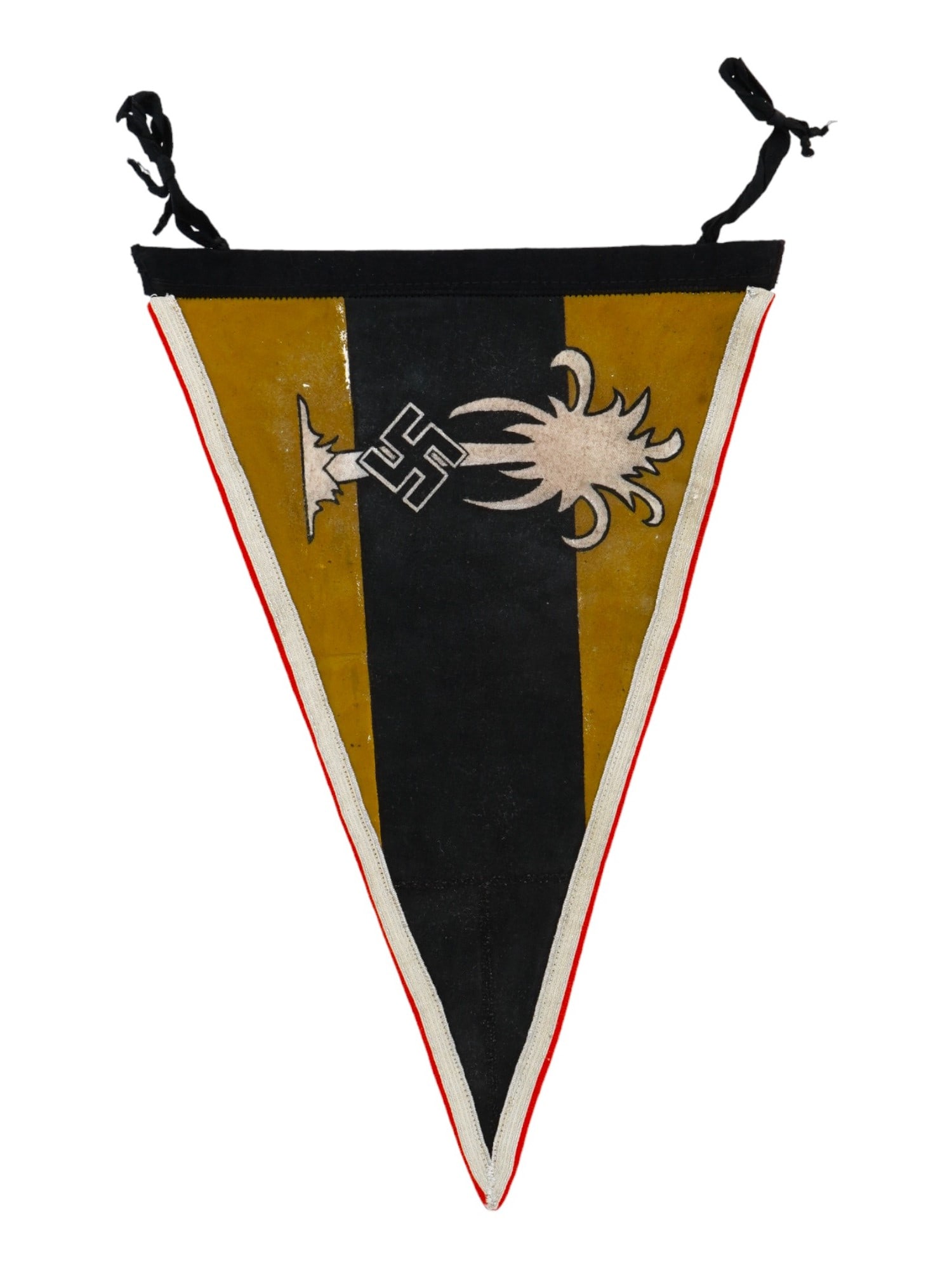 WWII NAZI GERMAN AFRIKA CORPS CAR PENNANT: A WWII Nazi German Afrika Corps car pennant from the North African theater of World War II. Emblazoned with the distinctive insignia associated with the Afrika Korps, this pennant represents the histo