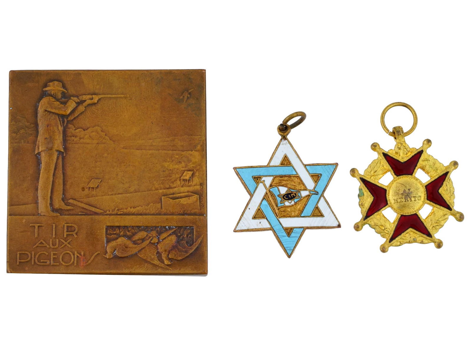 VINTAGE PIGEON TIRS FEDERATION PLAQUE AND TWO MEDALS (1 of 4)