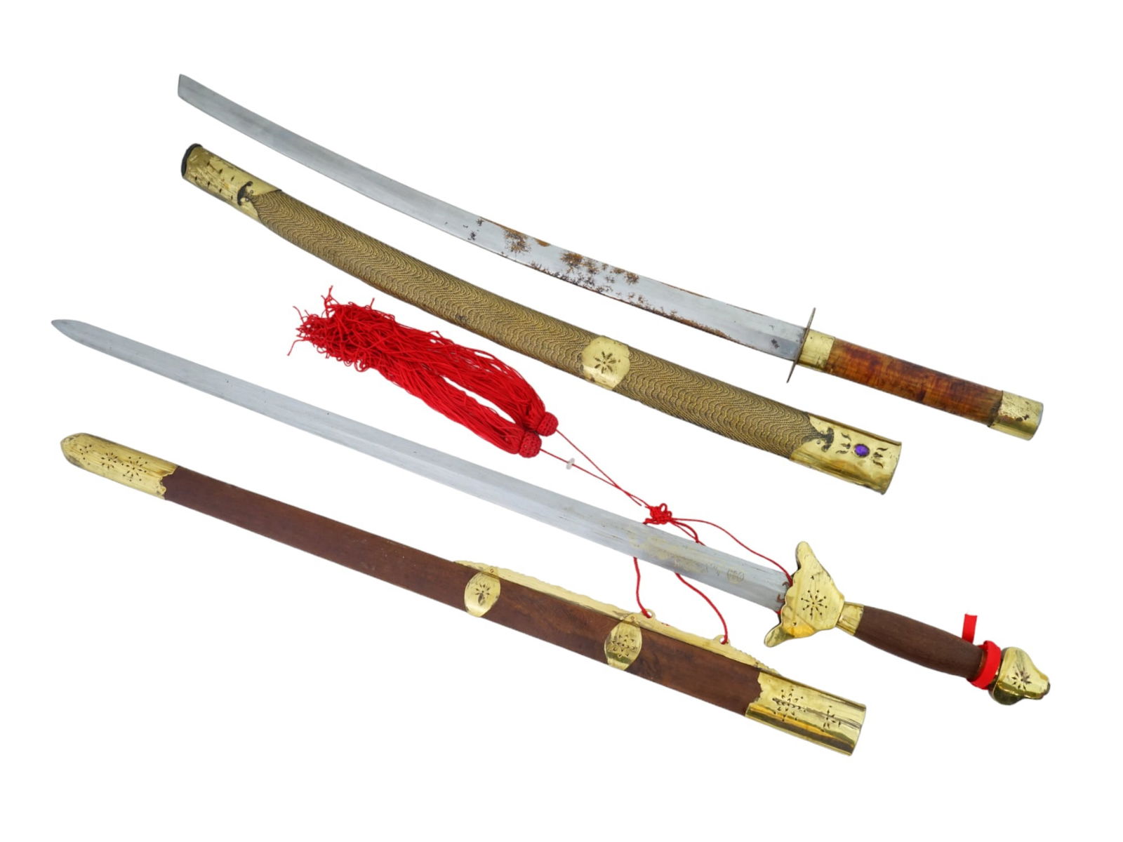 CHINESE HAND CARVED WOOD DECOR SWORD W SCABBARDS (1 of 12)