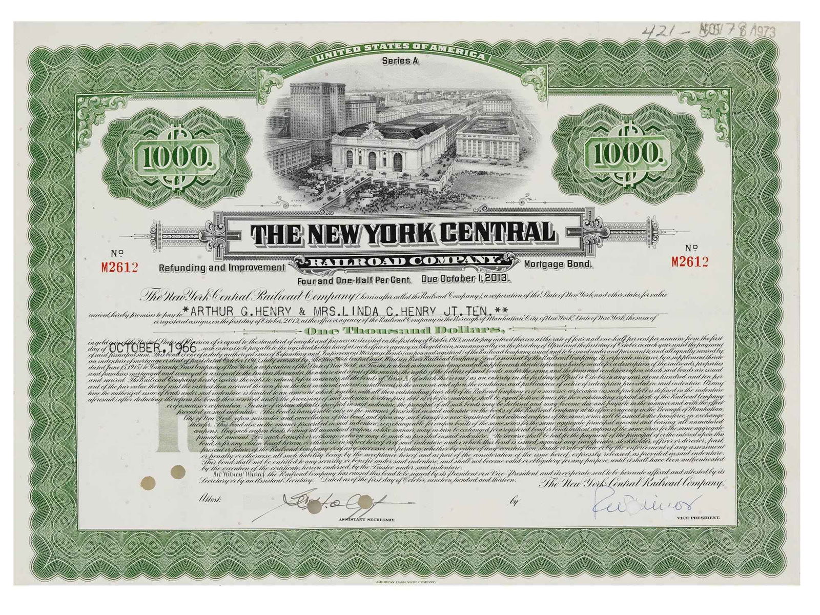 1966 MORTGAGE BOND OF NY CENTRAL RAILROAD COMPANY (1 of 8)