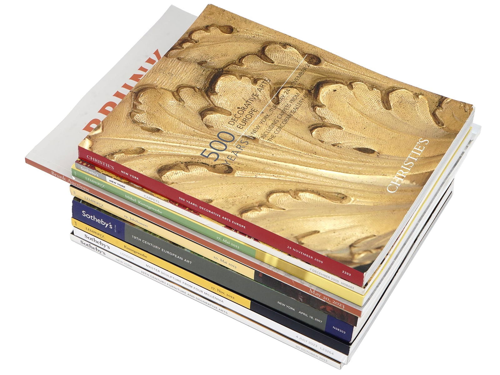 GROUP OF AMERICAN EUROPEAN ART AUCTION CATALOGS: A collection of nine American and European art auction catalogs. The collection includes a group of Lempertz auction catalogs, Mai 2023, November 2022; a group of Sothebys auction catalogs, 19th Centu