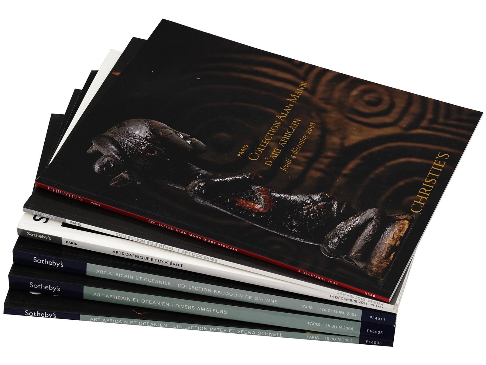VINTAGE SOTHEBYS AFRICAN ART AUCTION CATALOGUES: A lot of 6 vintage Sothebys Paris auction catalogues dedicated to the art of Africa and Oceania, Art Africain et Oceanien. Collection Rosenthal, 24 Mars 2010. 14 Decembre 2011. Collection Alan Mann, 4