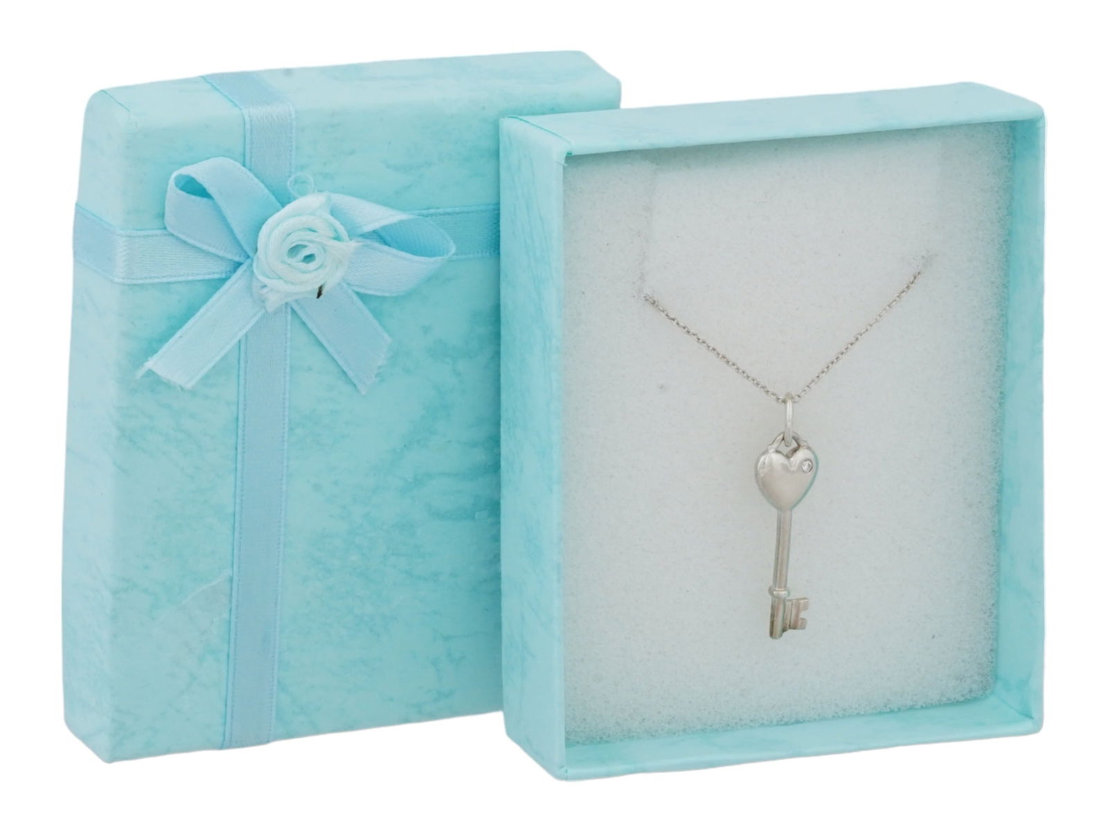 TIFFANY AND CO STERLING SILVER DIAMOND HEART KEY PENDANT (1 of 7)