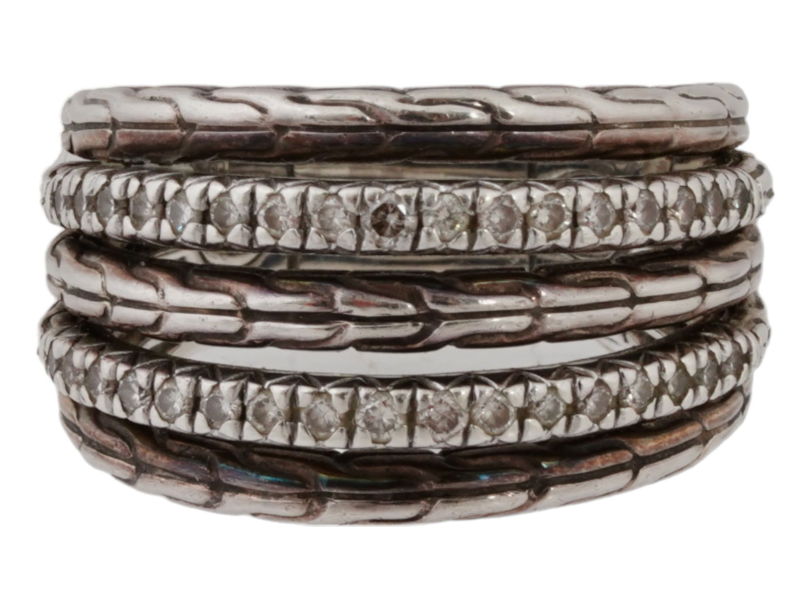 VINTAGE JOHN HARDY SILVER RING WITH WHITE DIAMONDS (1 of 8)