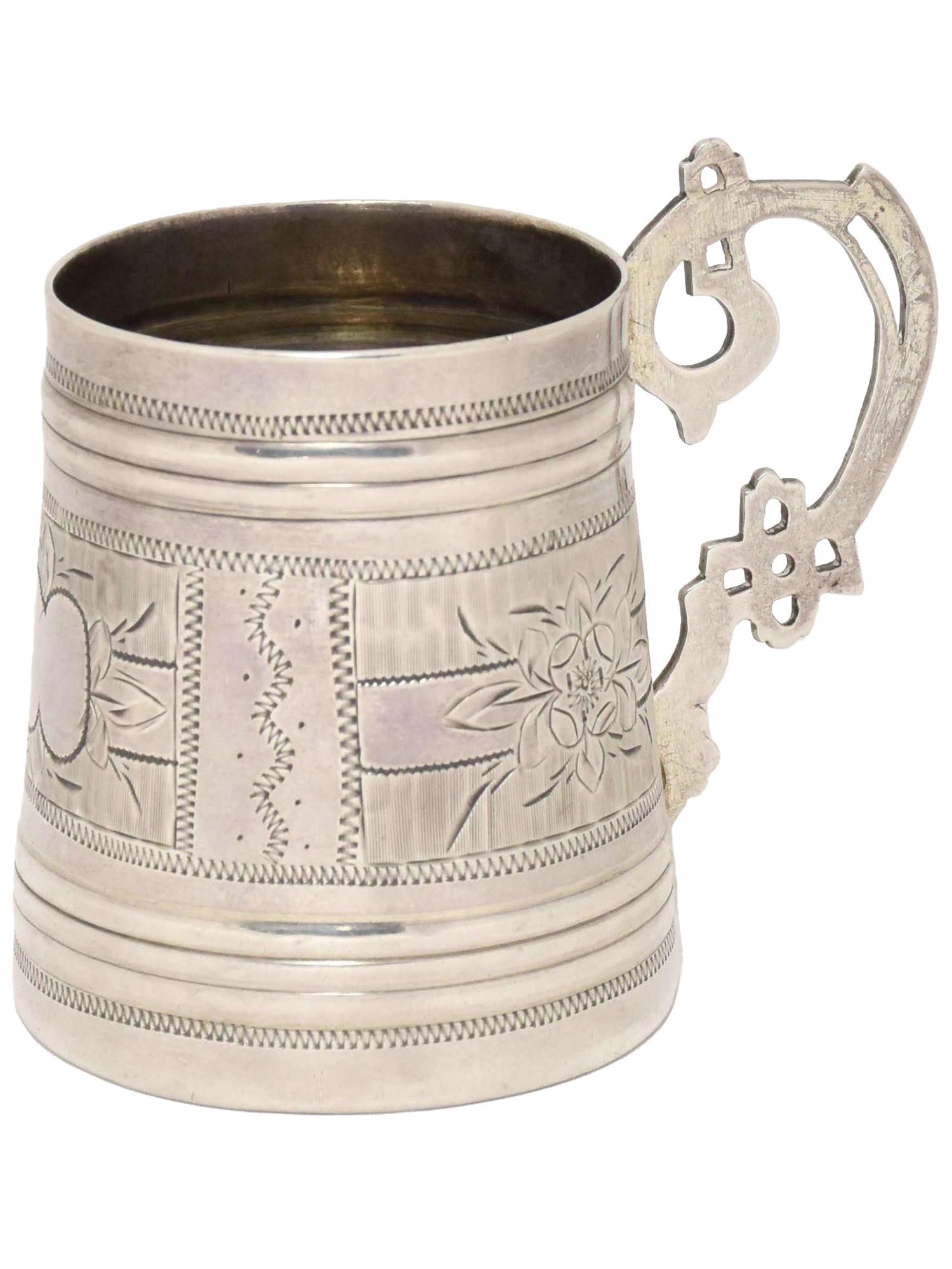 ANTIQUE 19TH C RUSSIAN 84 SILVER MINIATURE TANKARD (1 of 5)