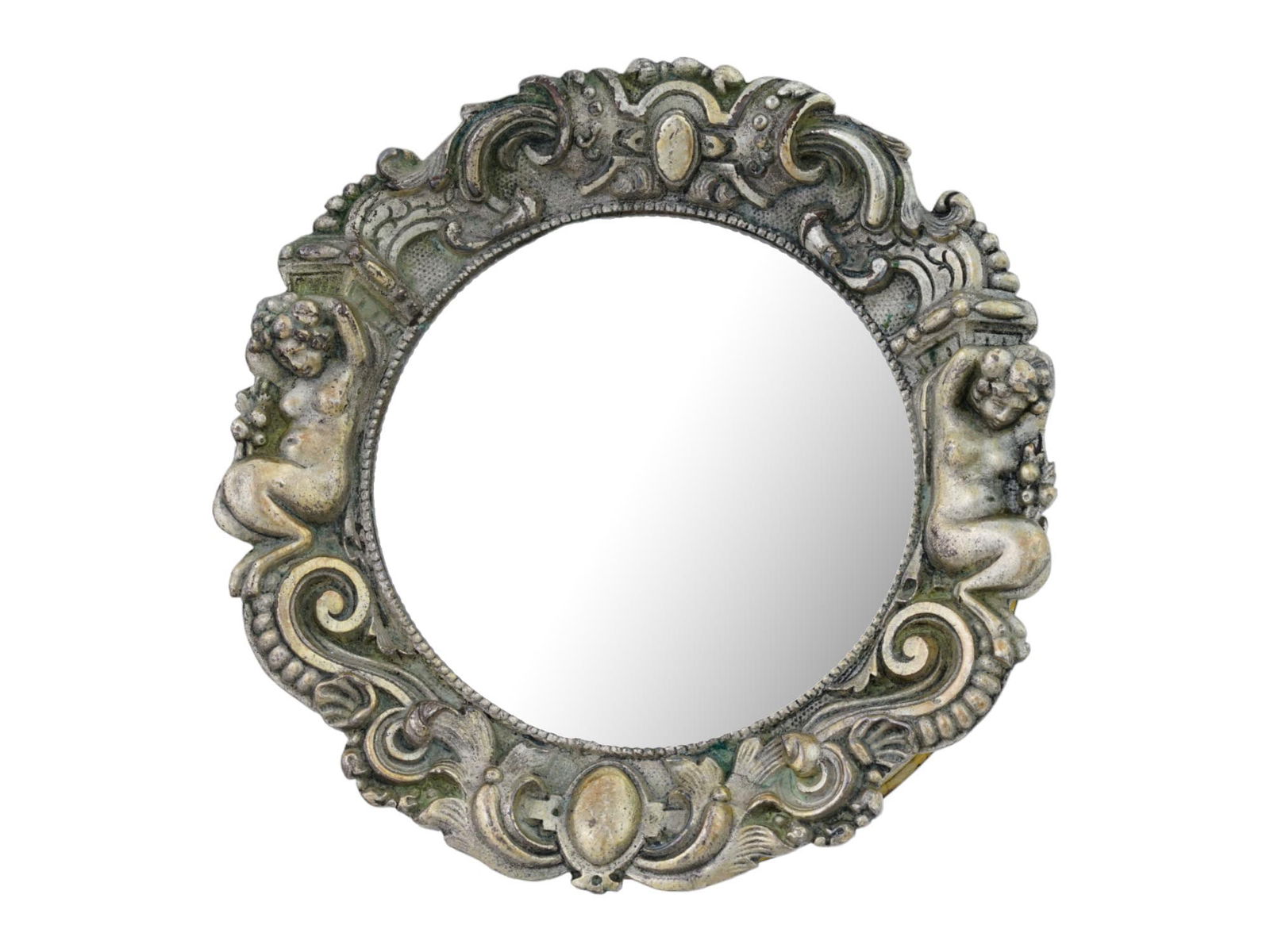 ANTIQUE BAROQUE ORNATE SILVERED BRONZE WALL MIRROR (1 of 7)