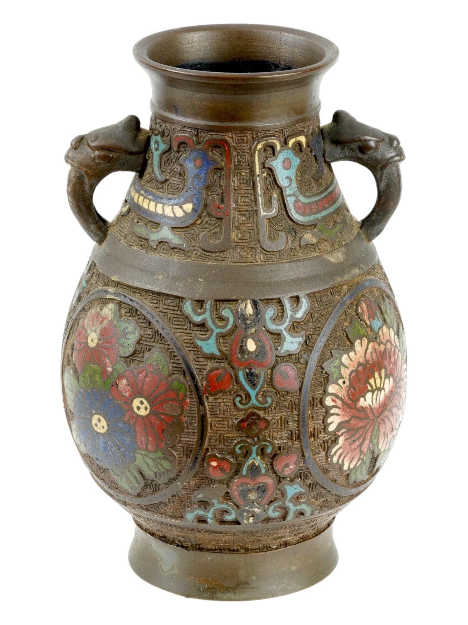 VINTAGE JAPANESE SHOWA BRONZE CLOISONNE ENAMEL VASE (1 of 7)