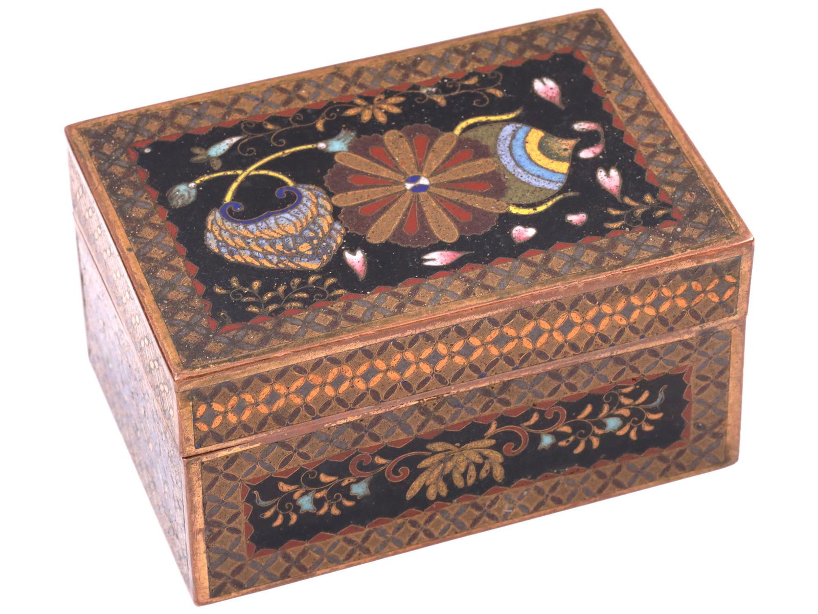 ANTIQUE JAPANESE MEIJI CLOISONNE ENAMEL TRINKET BOX (1 of 7)