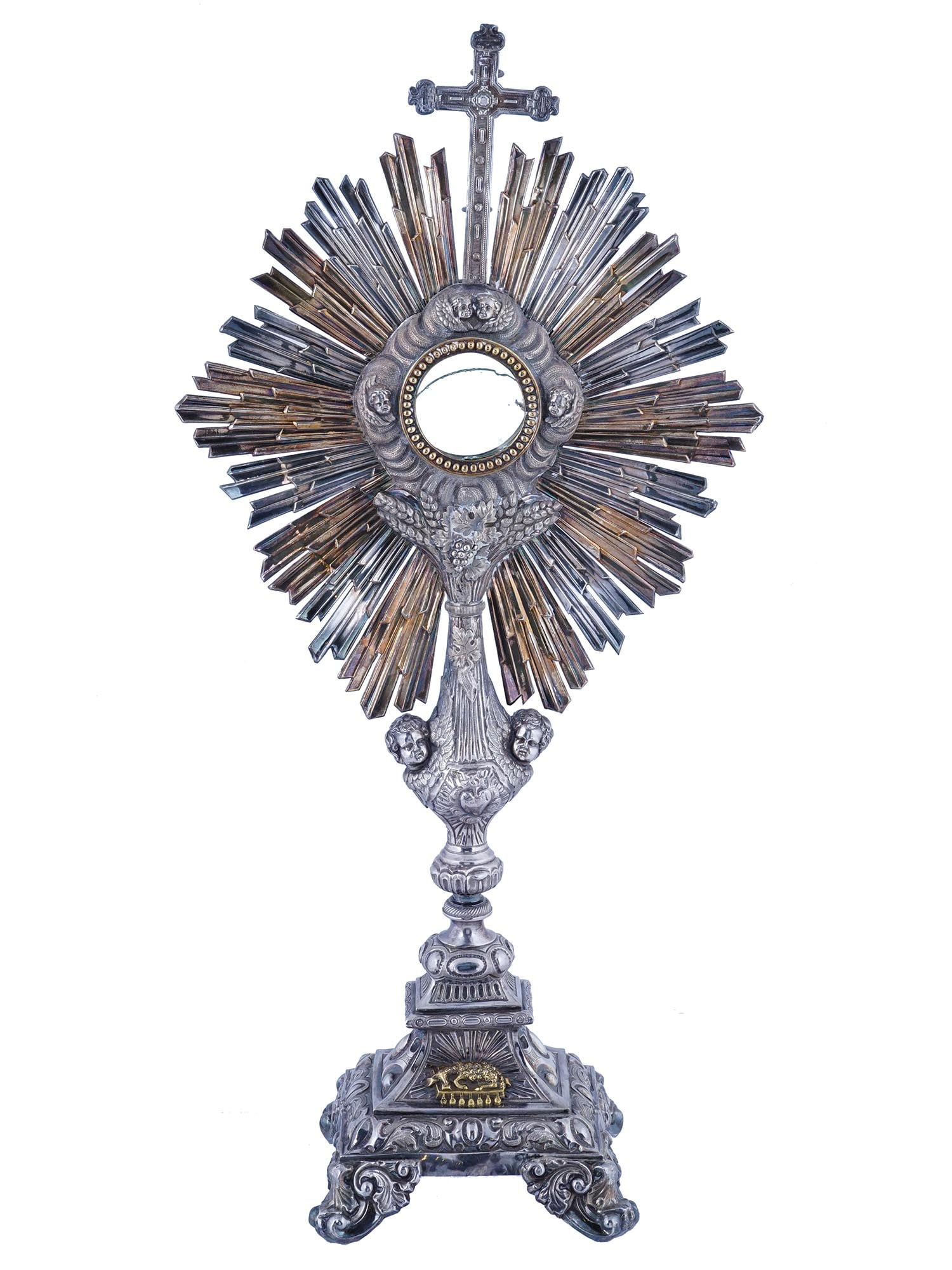 ANTIQUE SILVER AND GOLD INLAY MONSTRANCE SACRED VESSEL (1 of 9)