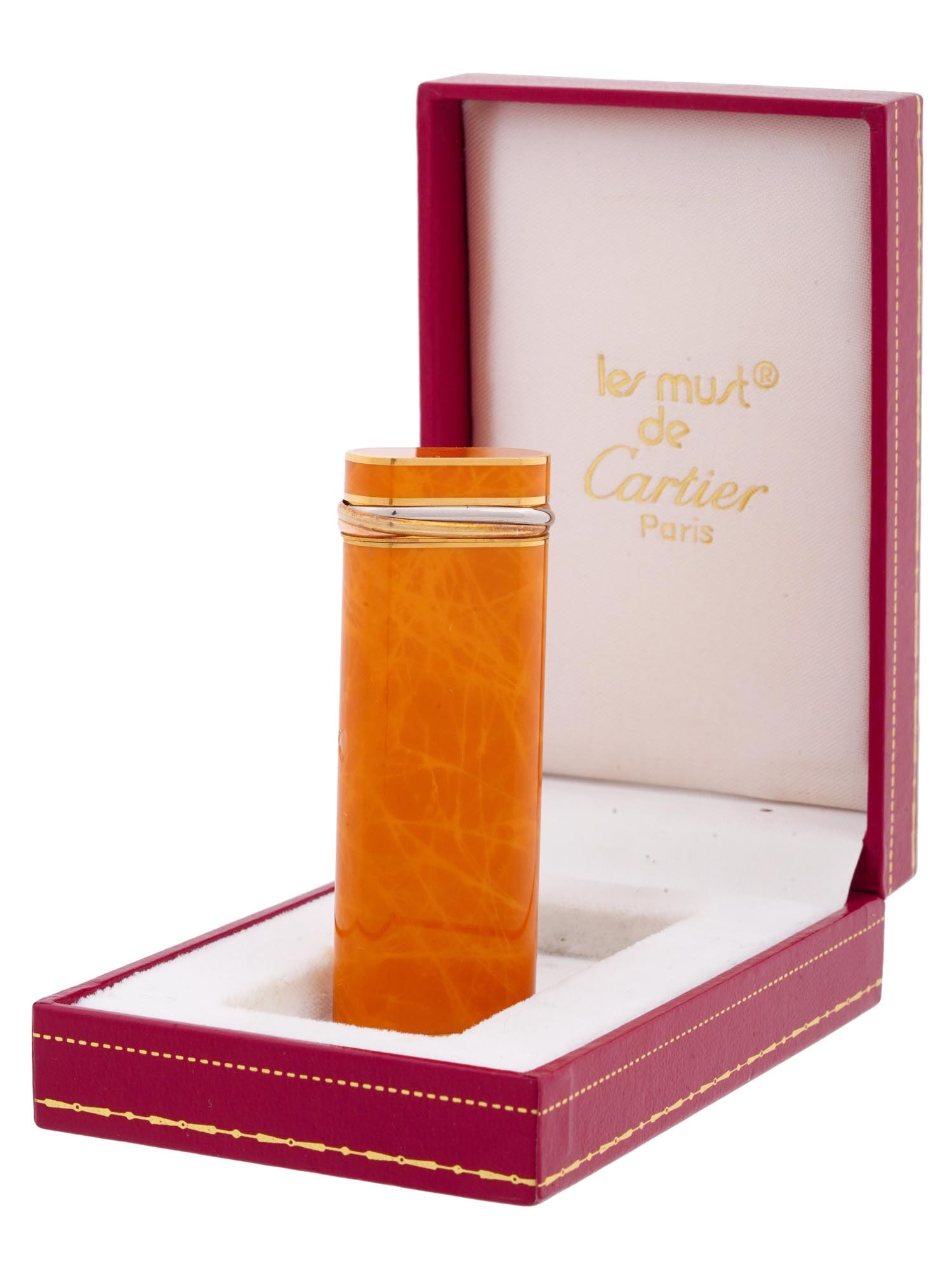 CARTIER LE MUST ORANGE LACQUER POCKET LIGHTER IOB (1 of 10)