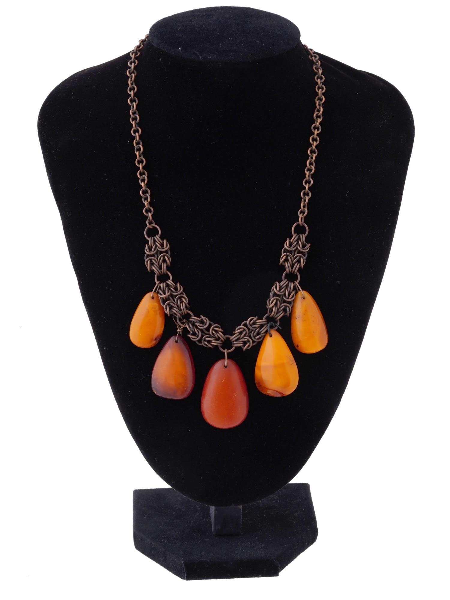 VINTAGE CHAIN NECKLACE WITH NATURAL AMBER CHARMS (1 of 3)