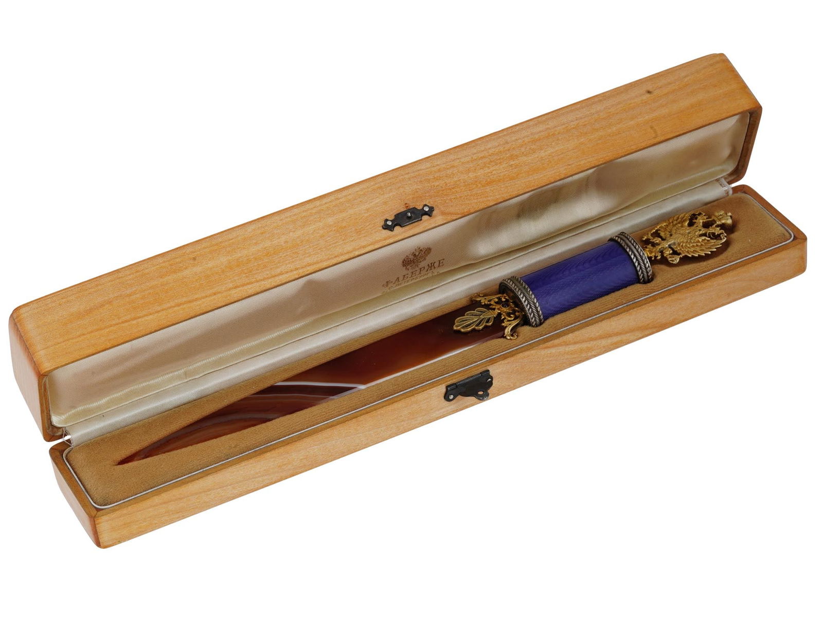 RUSSIAN GILT SILVER ENAMEL AGATE LETTER OPENER (1 of 5)