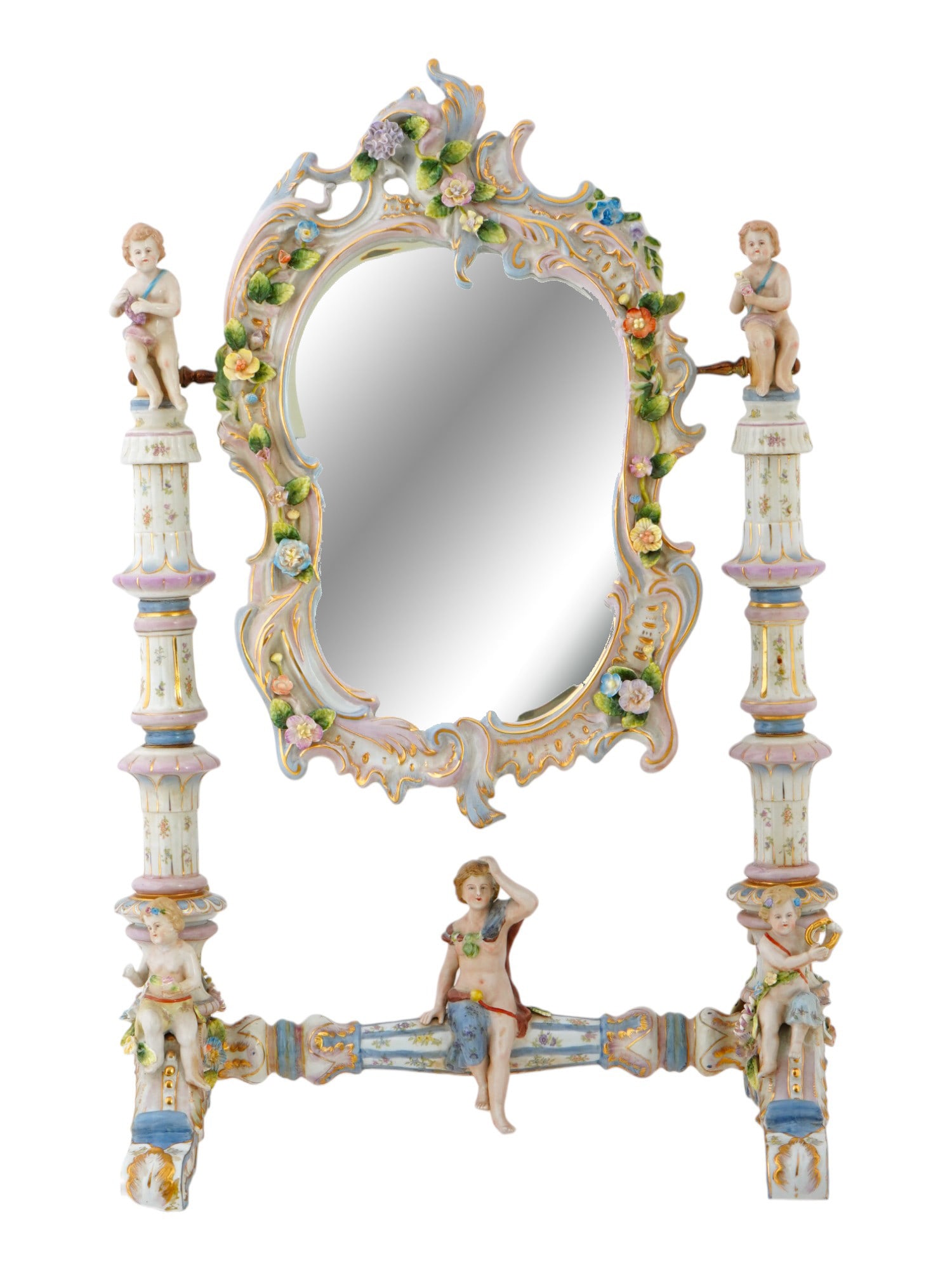 ANTIQUE GERMAN ROCOCO HAND PAINTED PORCELAIN MIRROR (1 of 6)