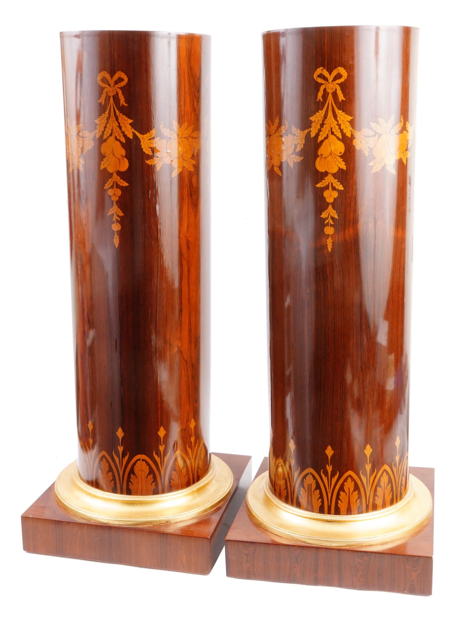 FRENCH WOODEN COLUMN STANDS WITH GARLAND INLAYS (1 of 7)