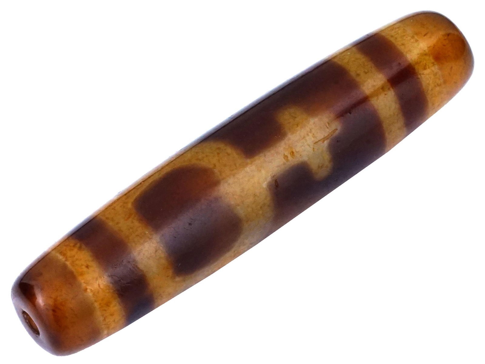 ANCIENT TIBETAN DOUBLE LONGEVITY MOTIF DZI AGATE BEAD (1 of 6)