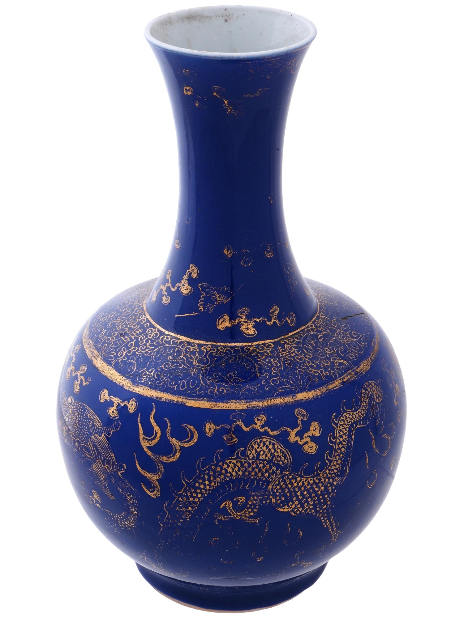 ANTIQUE CHINESE QING GILT COBALT BLUE PORCELAIN VASE (1 of 10)