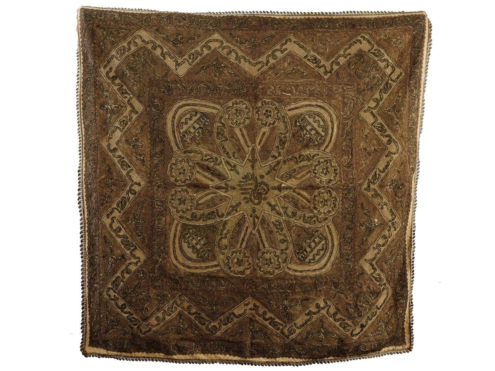 ANTIQUE TURKISH OTTOMAN TAPESTRY TEXTILE W SILVER (1 of 5)