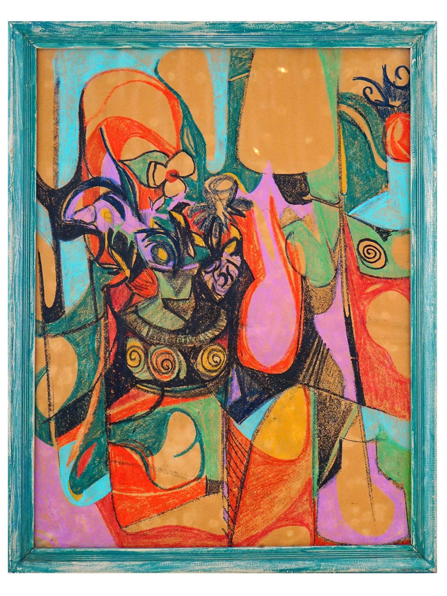 ABSTRACT MID CENTURY STILL LIFE PASTEL PAINTING (1 of 5)