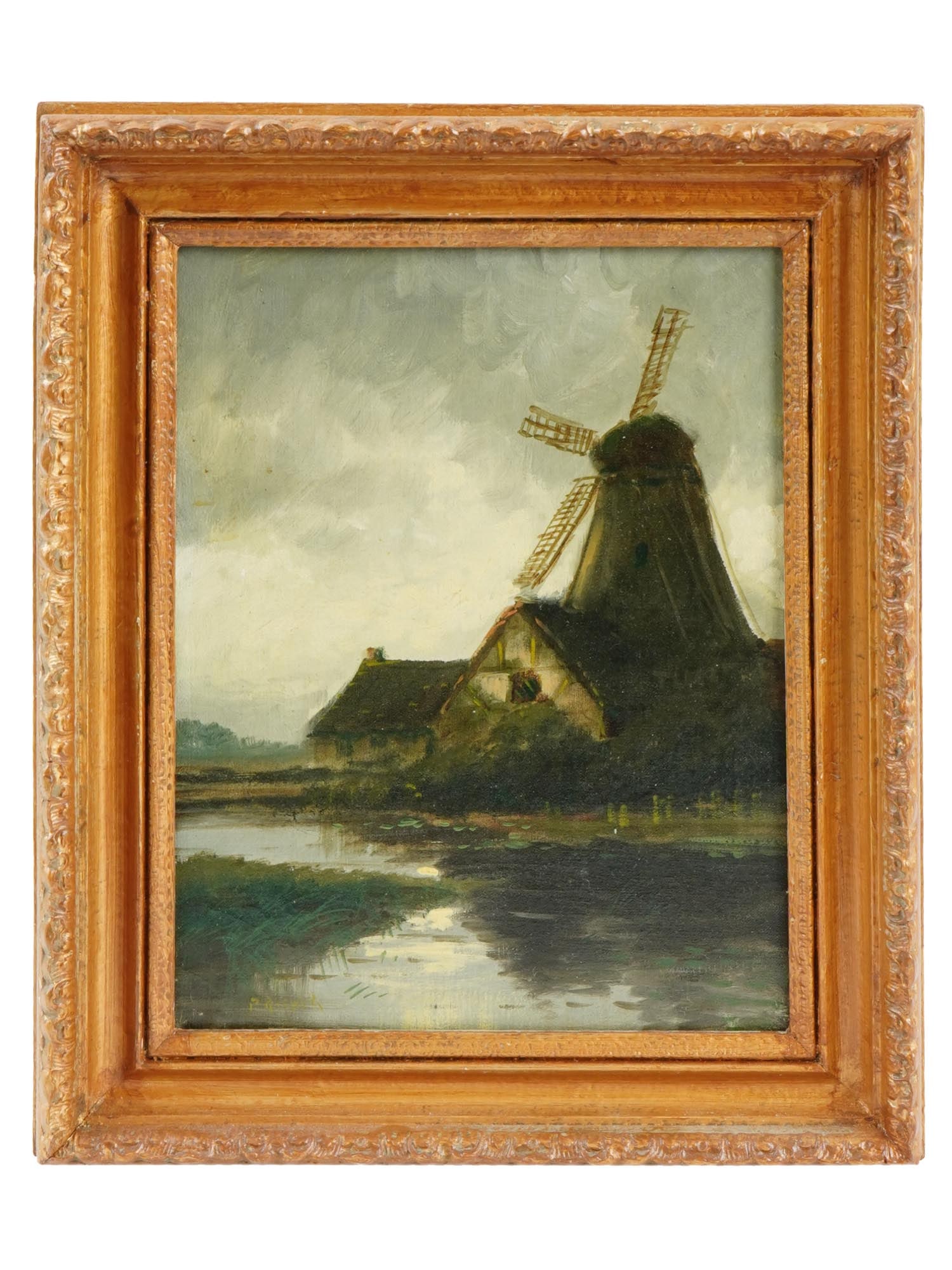 FRENCH LANDSCAPE WITH MILL OIL PAINTING BY P. RICHER (1 of 5)