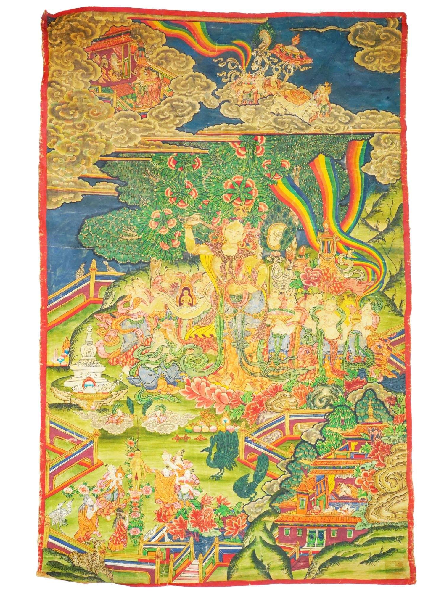 ANTIQUE HAND PAINTED TIBETAN SCROLL BIRTH OF BUDDHA (1 of 9)