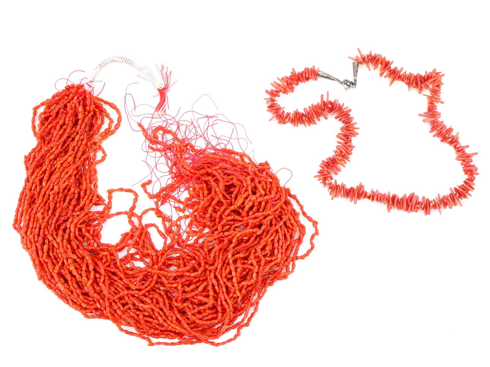 LOT OF HAND CARVED CORAL STONE STERLING NECKLACES (1 of 6)