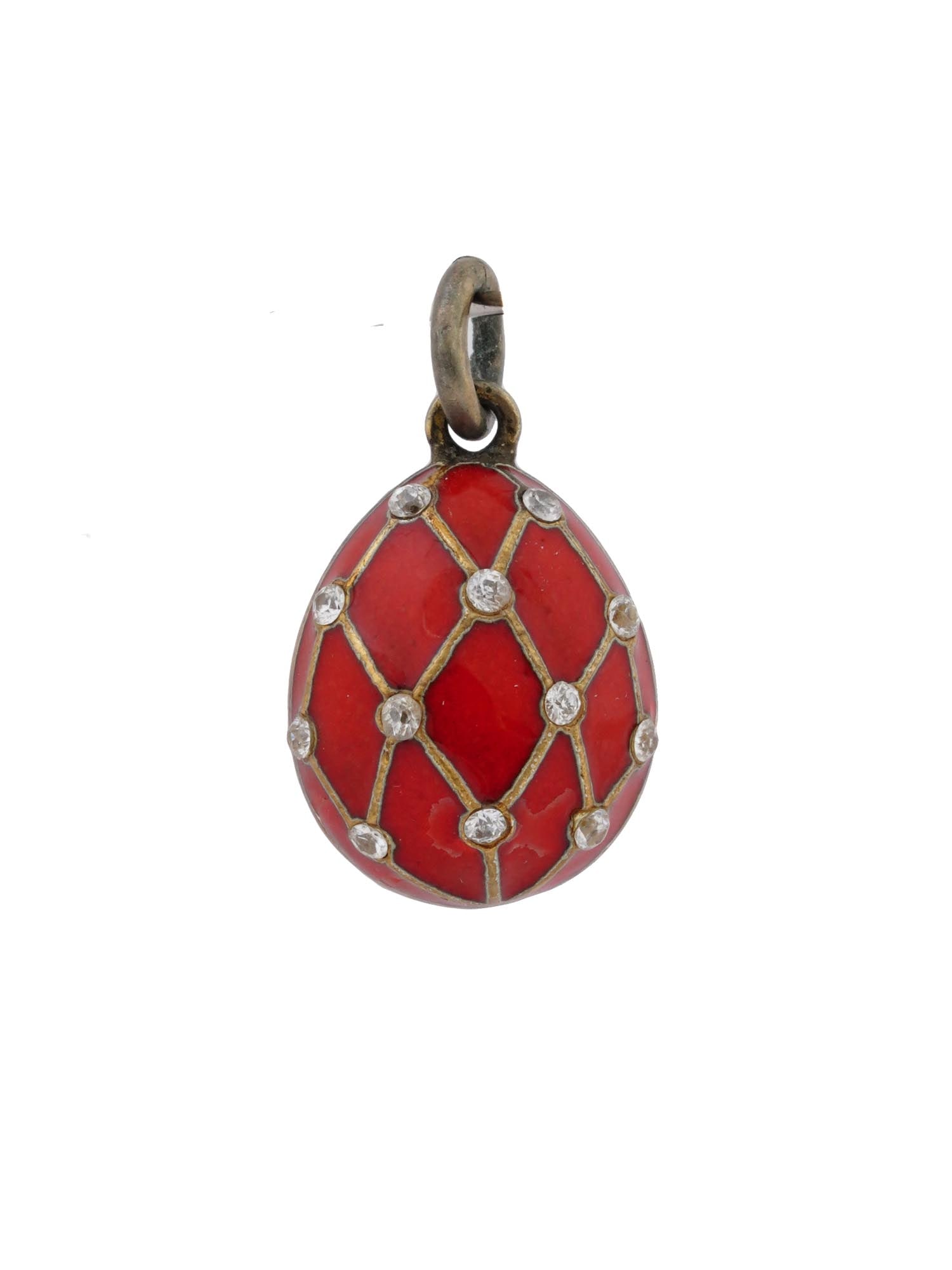 RUSSIAN SILVER ENAMEL DIAMONDS EASTER EGG PENDANT (1 of 5)
