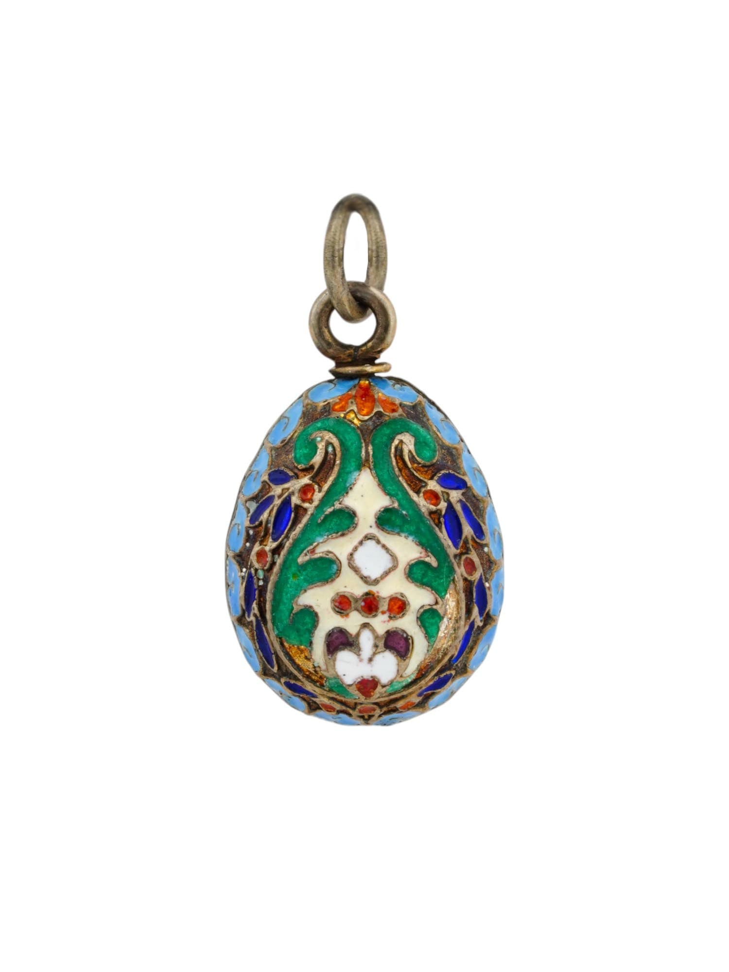 RUSSIAN 88 GILT SILVER ENAMEL EASTER EGG PENDANT (1 of 5)