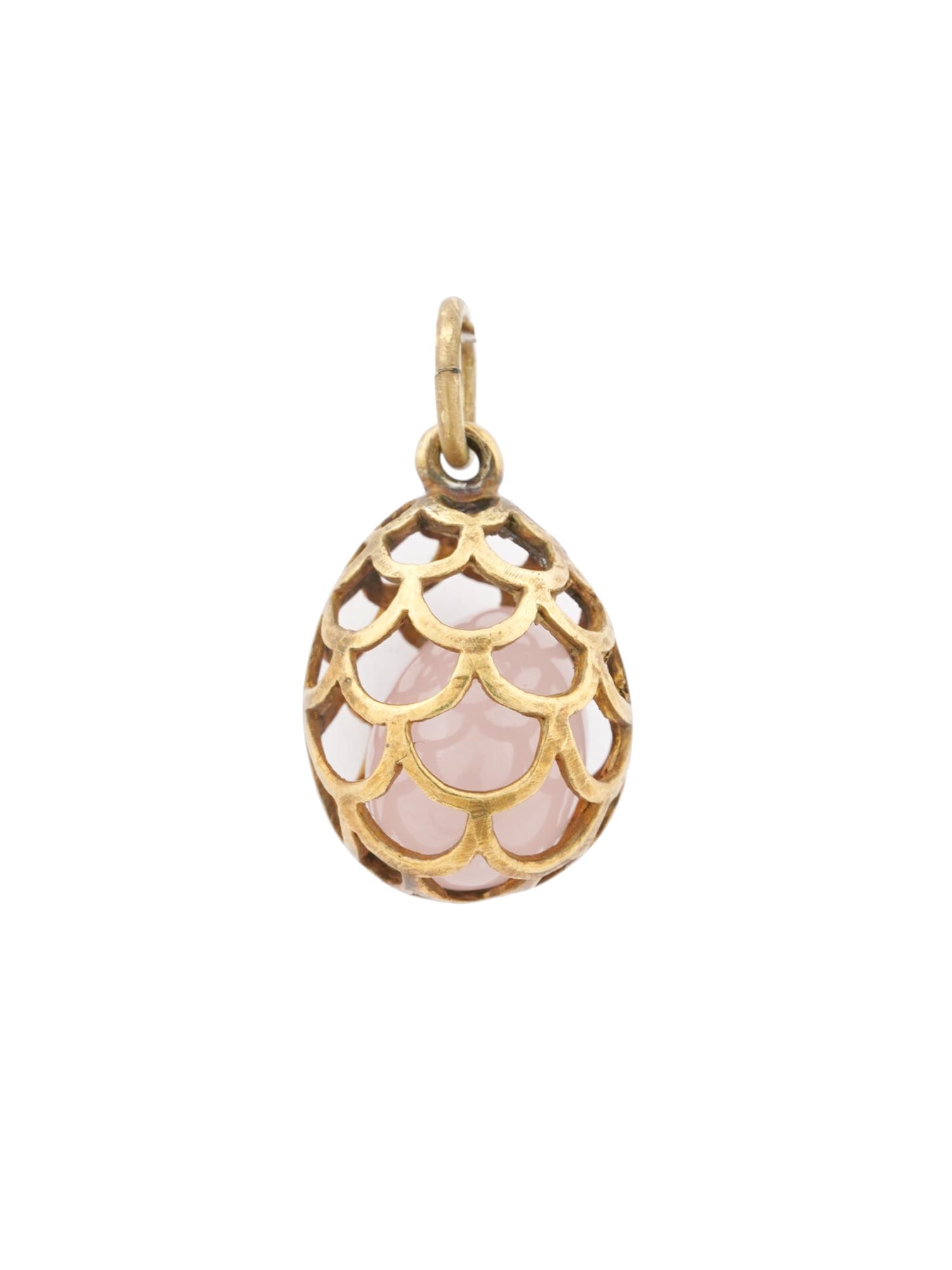 RUSSIAN 84 GILT SILVER ROSE QUARTZ EGG PENDANT (1 of 5)